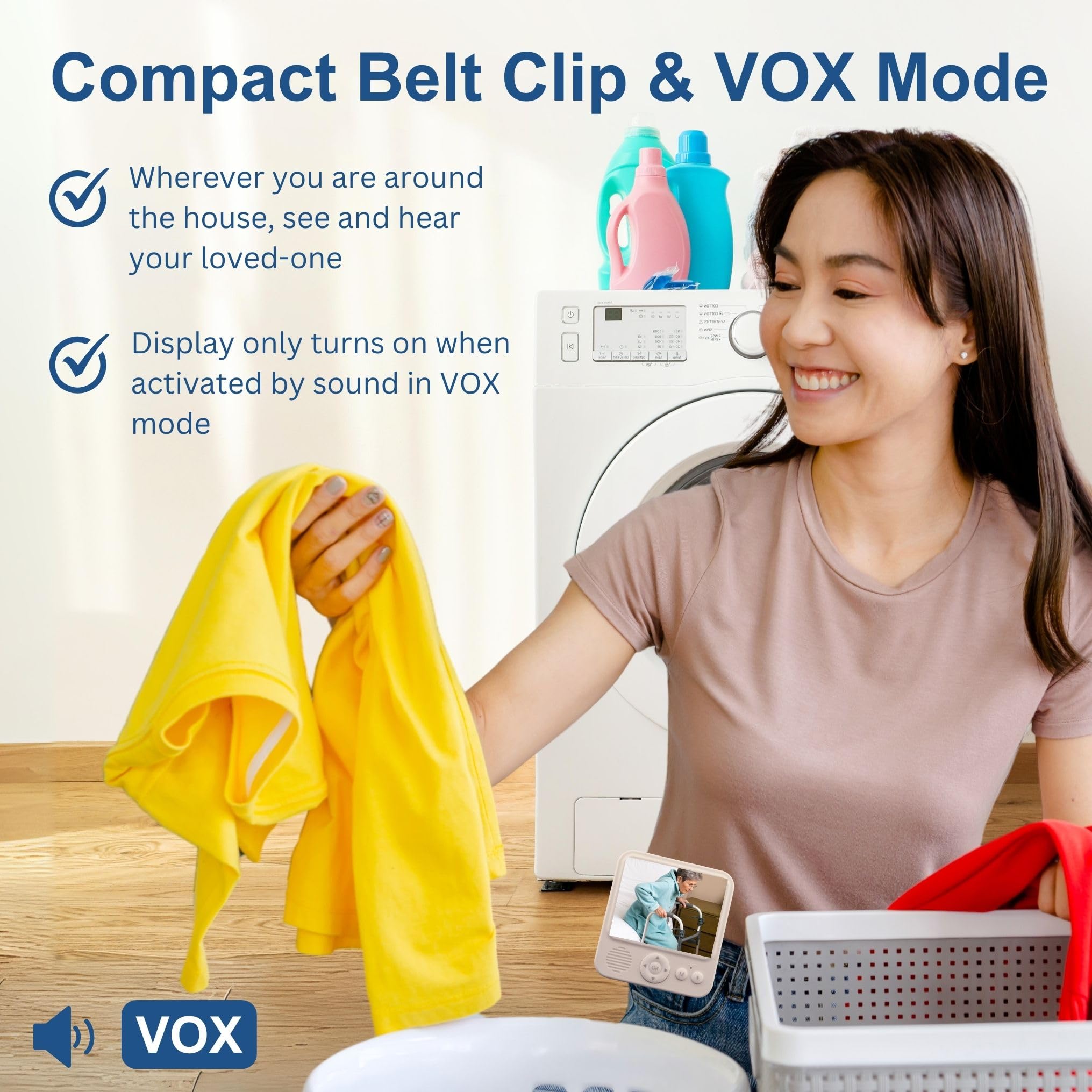 Smart Caregiver Video Monitor for Elderly Care and Caregivers, Portable, Rechargeable, Infrared Night Vision, Secure Connection, No WiFi thumbnail 4