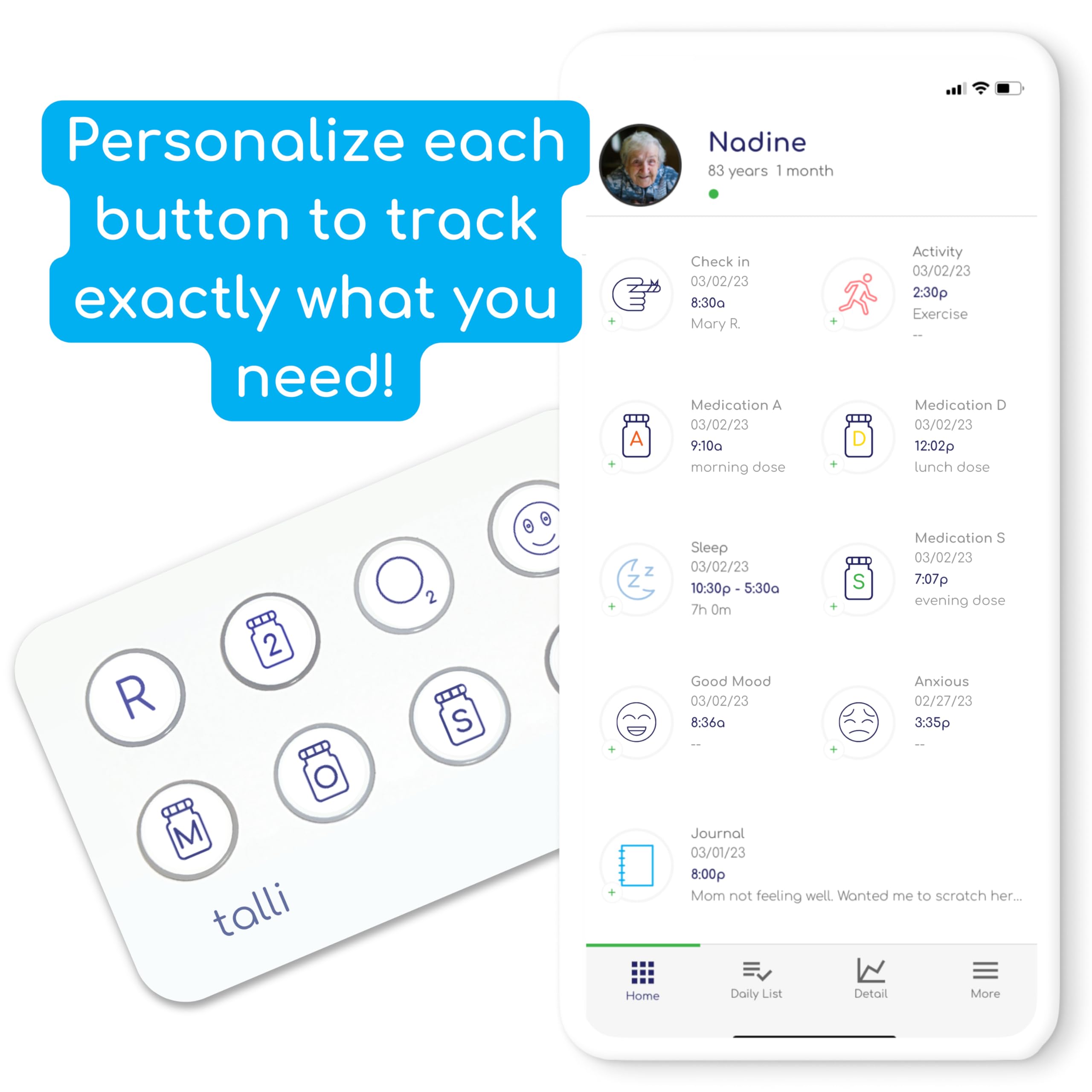 Talli Care - Smart Elderly Care Device - Track Medications, Meals &amp; More with 1-Touch, Connects to The Talli App for Monitoring &amp; Sharing Data with Loved Ones, Caregivers &amp; Healthcare Professionals thumbnail 4