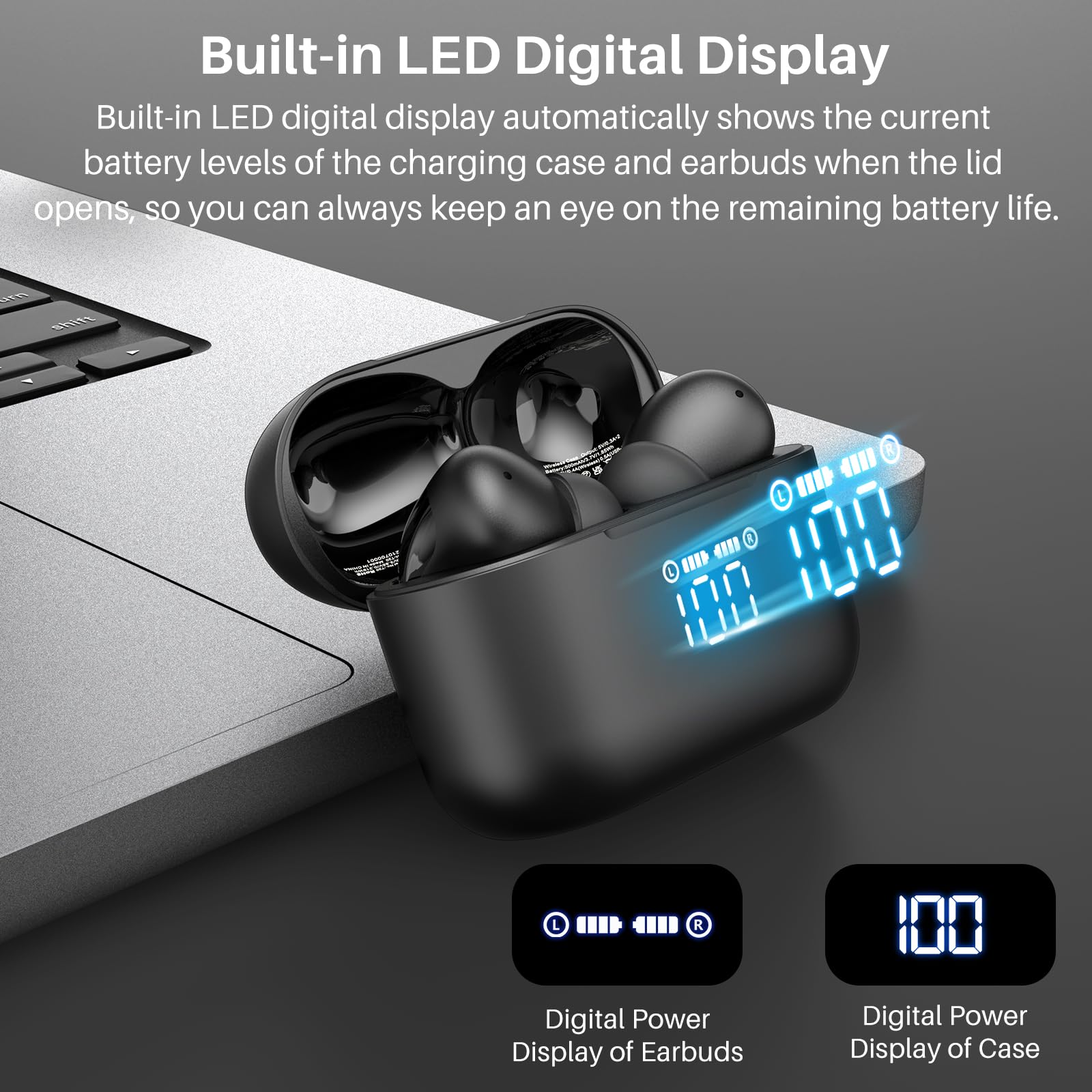 TOZO T20 Wireless Earbuds Bluetooth Headphones 48.5 Hrs Playtime with LED Digital Display, IPX8 Waterproof, Dual Mic Call Noise Cancelling 10mm Broad Range Speakers, 2025 Version thumbnail 3