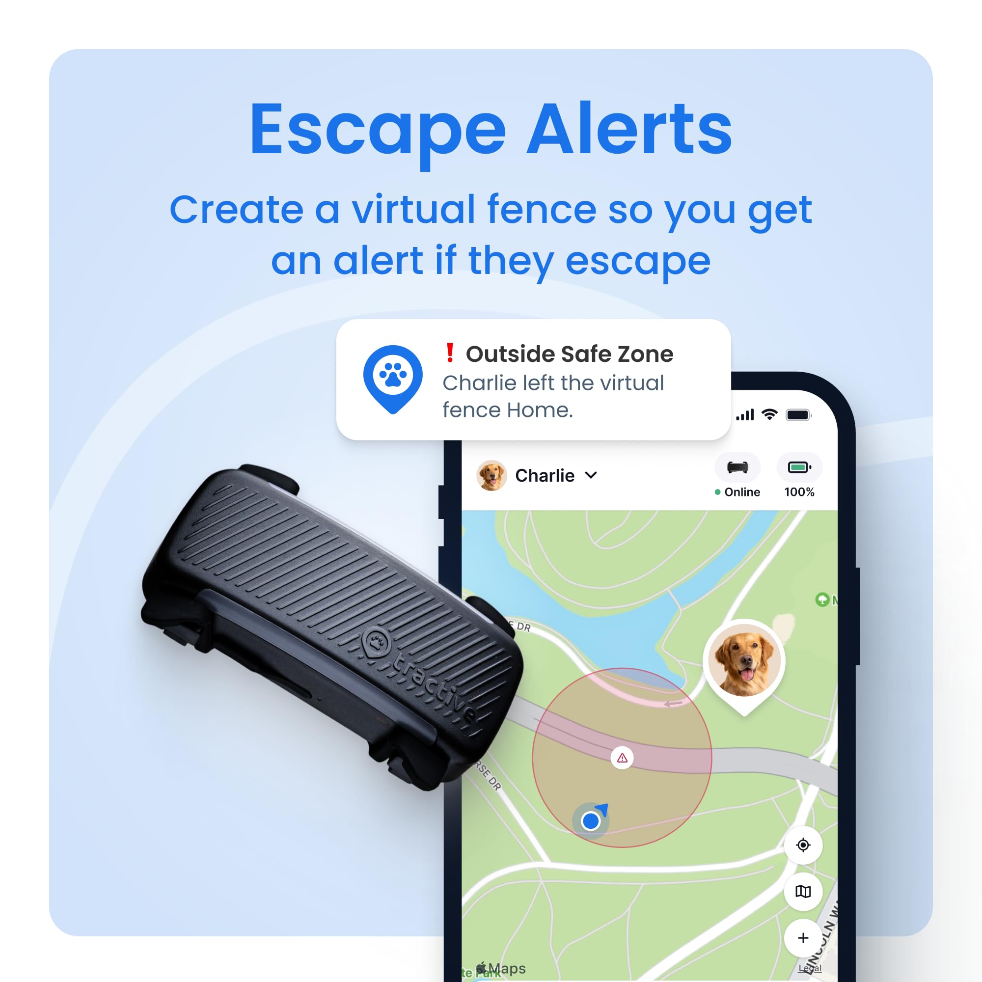 Tractive Smart Dog GPS Tracker | Live Pet Tracker with Virtual Fence | Vital Signs Monitoring of Heart &amp; Respiratory Rate | Bark Monitoring | Dog Collar Attachment (Brown) thumbnail 3