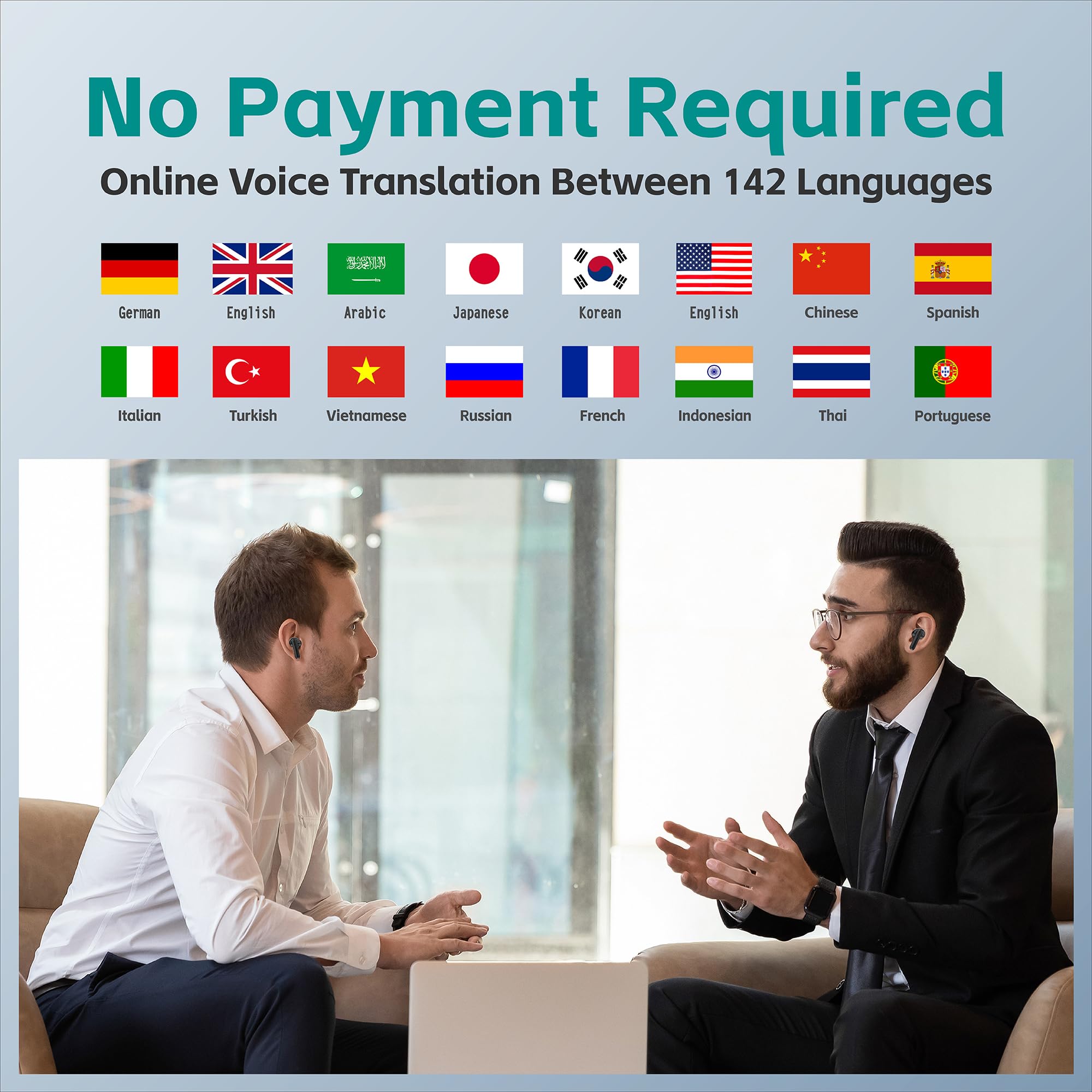 Translation Earbuds Real Time, Language Translation Earbuds, 3 in 1 Two-Way Translator Earbuds with 142 Languages Real Time for Travel/Business/Learning thumbnail 4