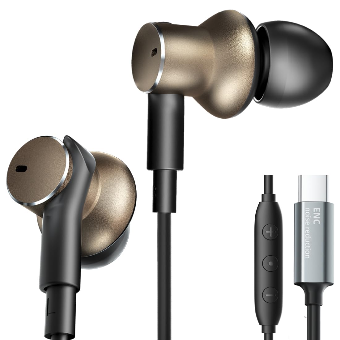 Type C Wired Earbuds with Noise-Canceling Microphone,Immersive Stereo Bass USB C In Ear Headphones Dynamic and Balanced Armature Subwoofer Noise Reduction Wired Earphones,Volume control,HD Audio thumbnail 4