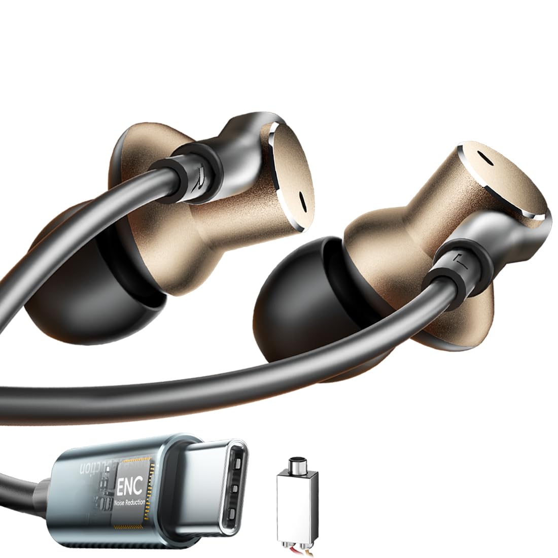 Type C Wired Earbuds with Noise-Canceling Microphone,Immersive Stereo Bass USB C In Ear Headphones Dynamic and Balanced Armature Subwoofer Noise Reduction Wired Earphones,Volume control,HD Audio image 1