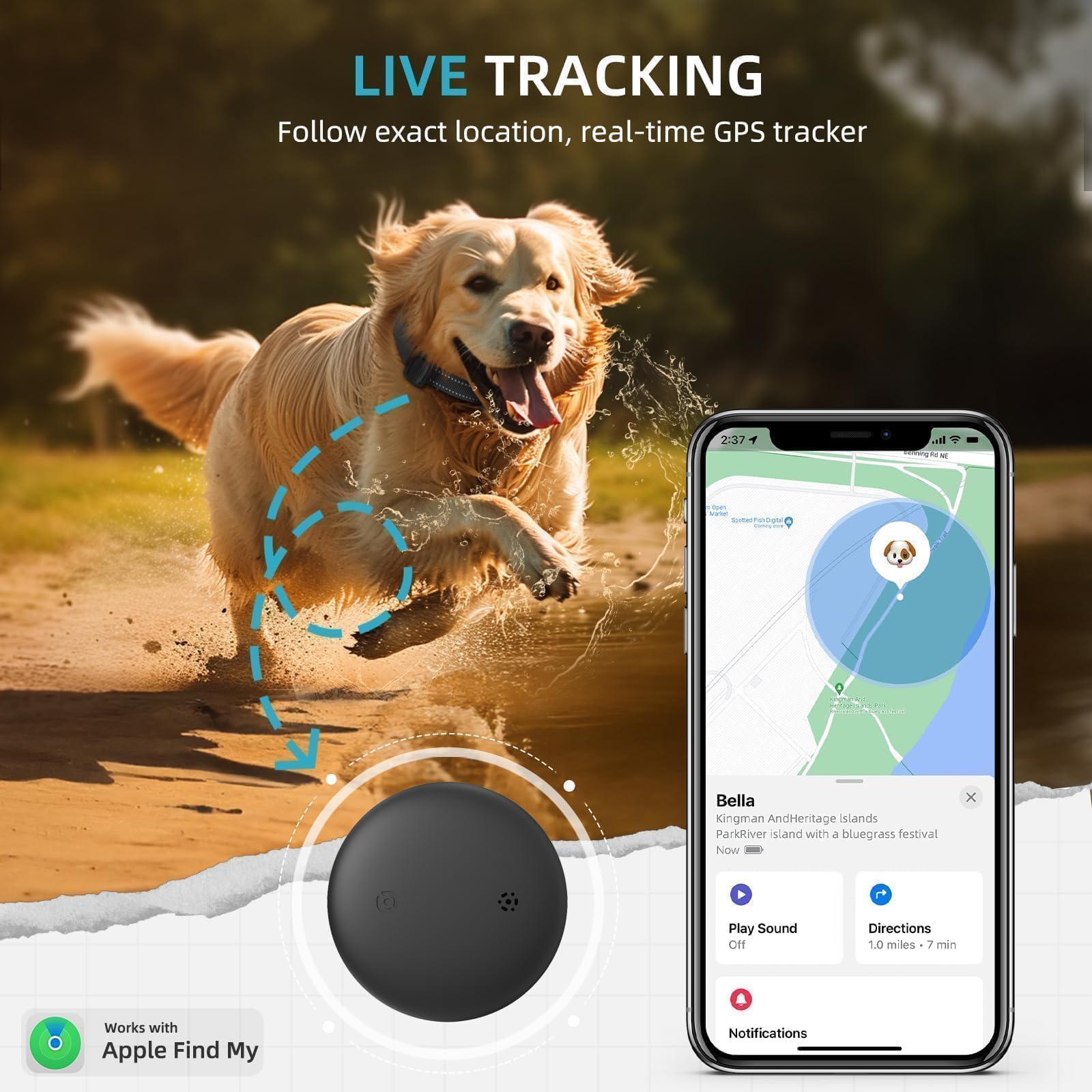 Vebiso GPS Tracker for Dogs (2 Pack), Mini GPS Cat Tracker, Smart Pet Activity Tracker (iOS Only), No Monthly Fee, Compatible with Apple Find My, Anti-Lost, Finder Tag for Vehicles/Pets/Kids/Items thumbnail 5