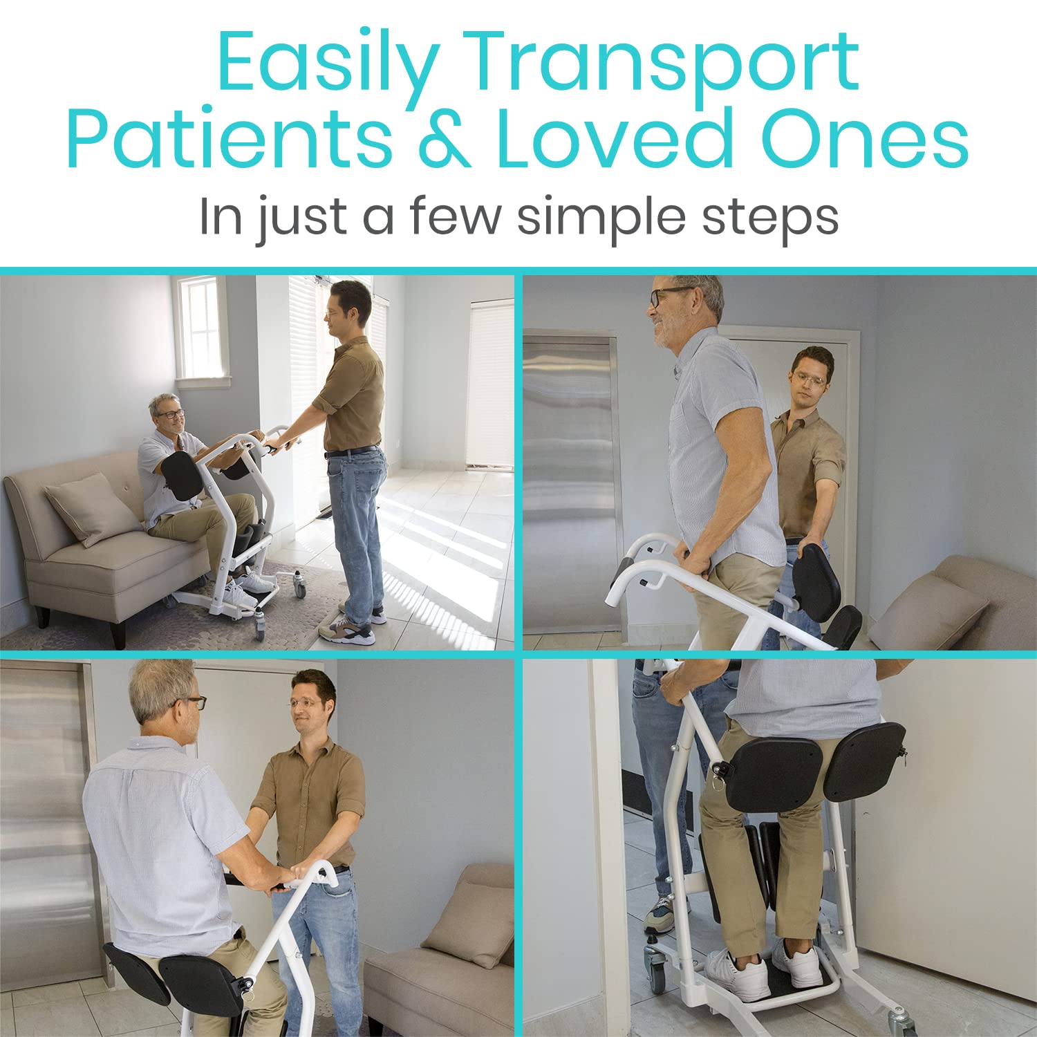 Vive Sit to Stand Lift &amp; Transfer Sling - Elderly Stand Assist Transport Unit Wheelchair Device for Home Care Use, Disability Aid Product for Adults (Sit to Stand Lift + Transfer Sling) thumbnail 2