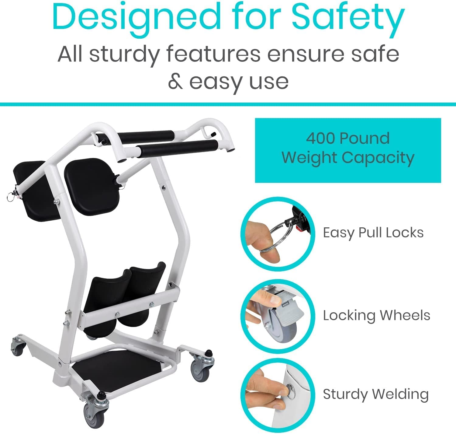 Vive Sit to Stand Lift &amp; Transfer Sling - Elderly Stand Assist Transport Unit Wheelchair Device for Home Care Use, Disability Aid Product for Adults (Sit to Stand Lift + Transfer Sling) thumbnail 3