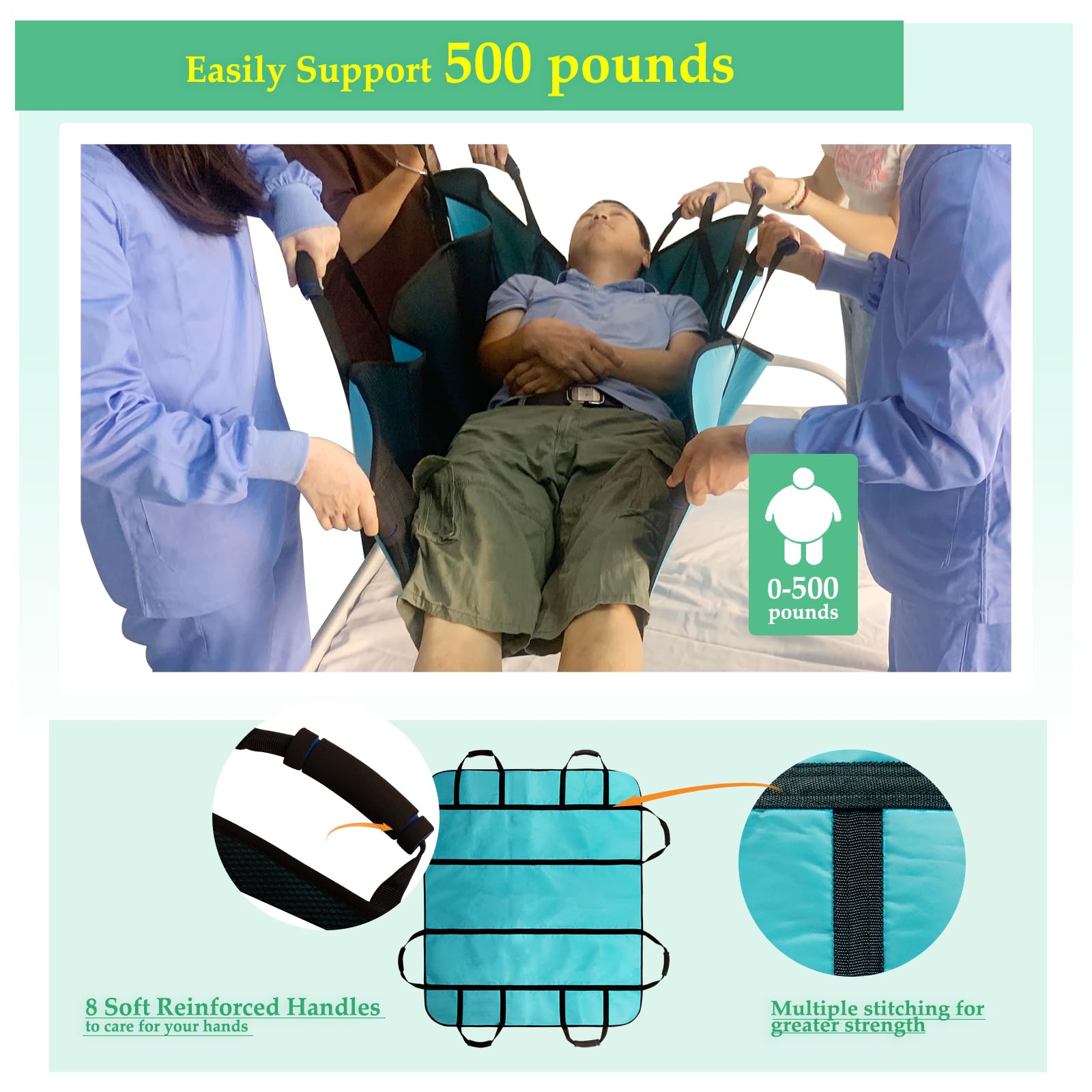 VobeNit Positioning Bed Pads for Elderly 48 * 40 inch Washable Transfer Sheet Seniors 8 Soft Handles Patient Pull Sheets Aid Moving,Lifting,Turning,Nursing Bedridden Reusable Transfer Blanket thumbnail 4