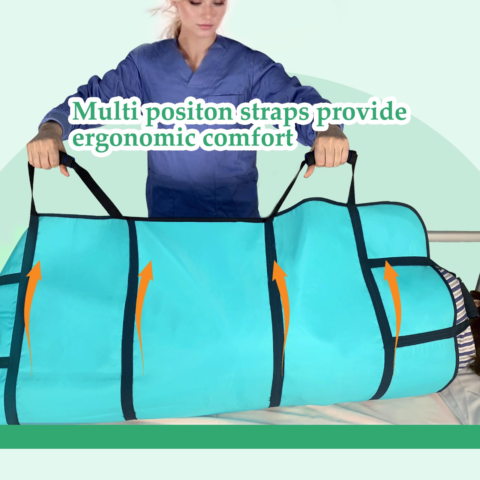 VobeNit Positioning Bed Pads for Elderly 48 * 40 inch Washable Transfer Sheet Seniors 8 Soft Handles Patient Pull Sheets Aid Moving,Lifting,Turning,Nursing Bedridden Reusable Transfer Blanket thumbnail 5