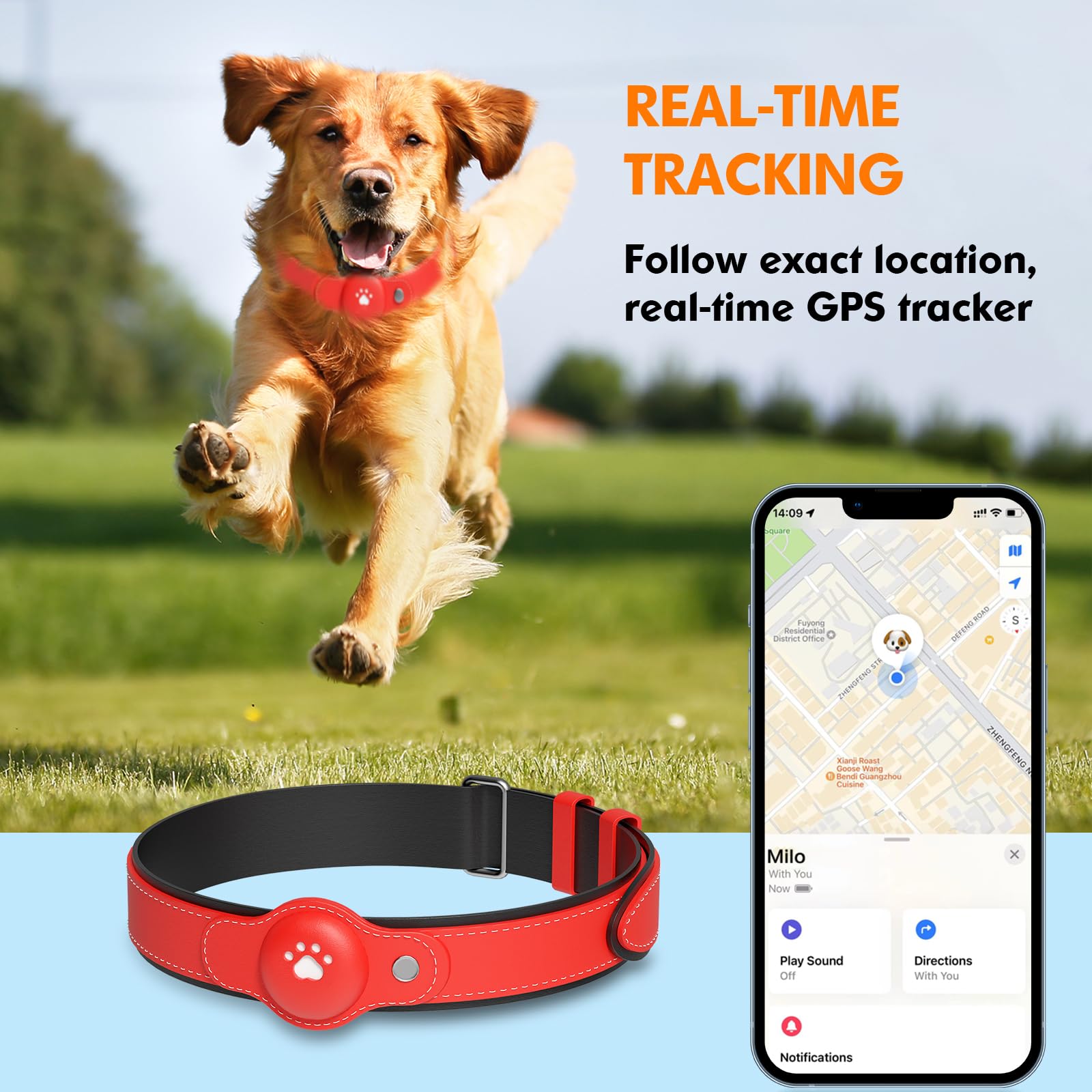 2-in-1 GPS Tracker for Dogs: Smart Collar with Real-Time Location, No Monthly Fee, Unlimited Range (iOS Only) GPS Tracker Dog Collar- Ideal for Small, Medium Large Dogs(Tracker Included) thumbnail 4