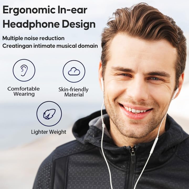 2 Pack, Wired Earbuds Headphones with Microphone, In-Ear Earphone Compatible with Android &amp; Desktop, Headphones with Cord, 3.5mm Wired Earbuds with Microphone for Gaming &amp; Music (Black &amp; White) thumbnail 3