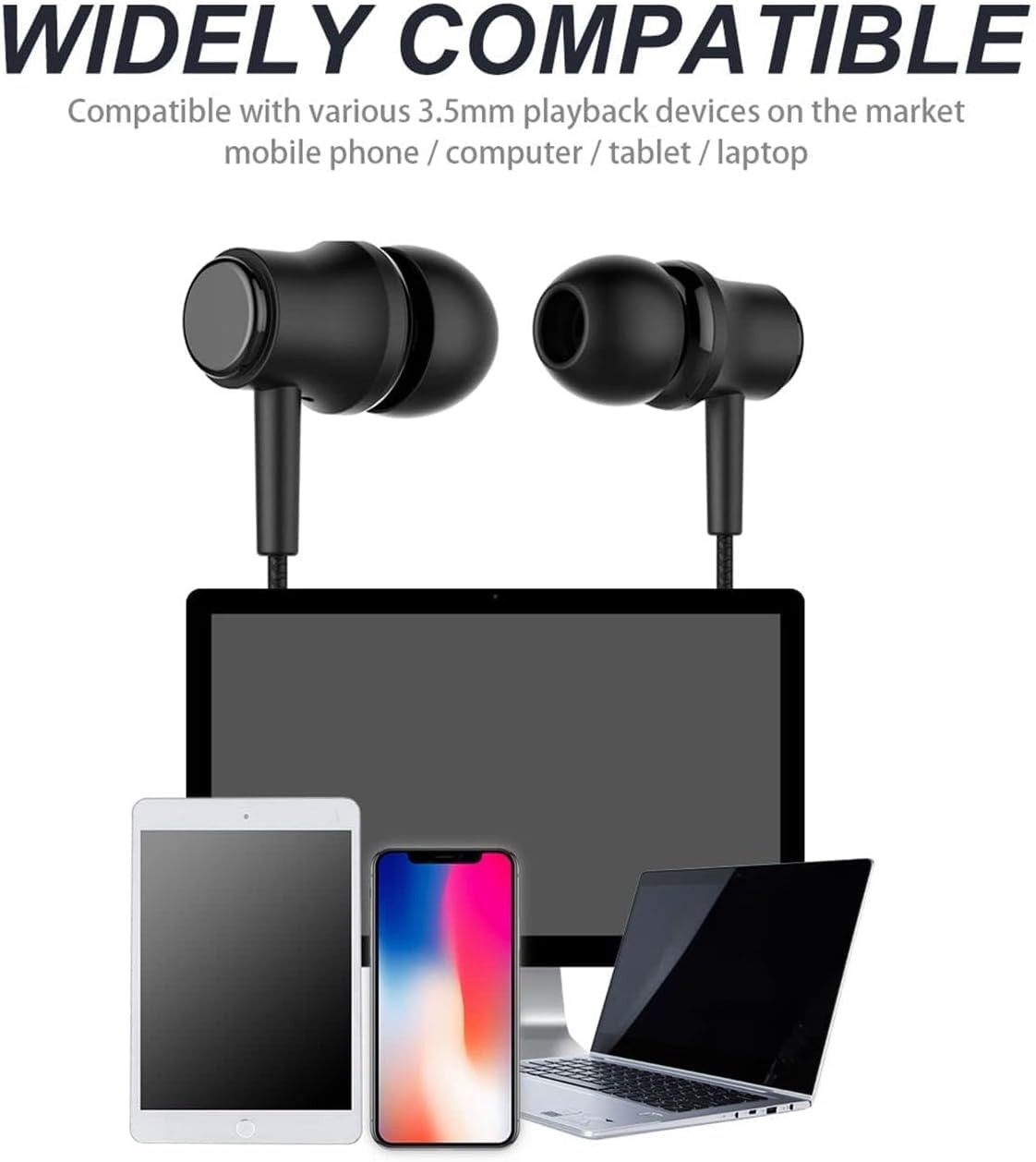 2 Pack, Wired Earbuds Headphones with Microphone, In-Ear Earphone Compatible with Android &amp; Desktop, Headphones with Cord, 3.5mm Wired Earbuds with Microphone for Gaming &amp; Music (Black &amp; White) thumbnail 4