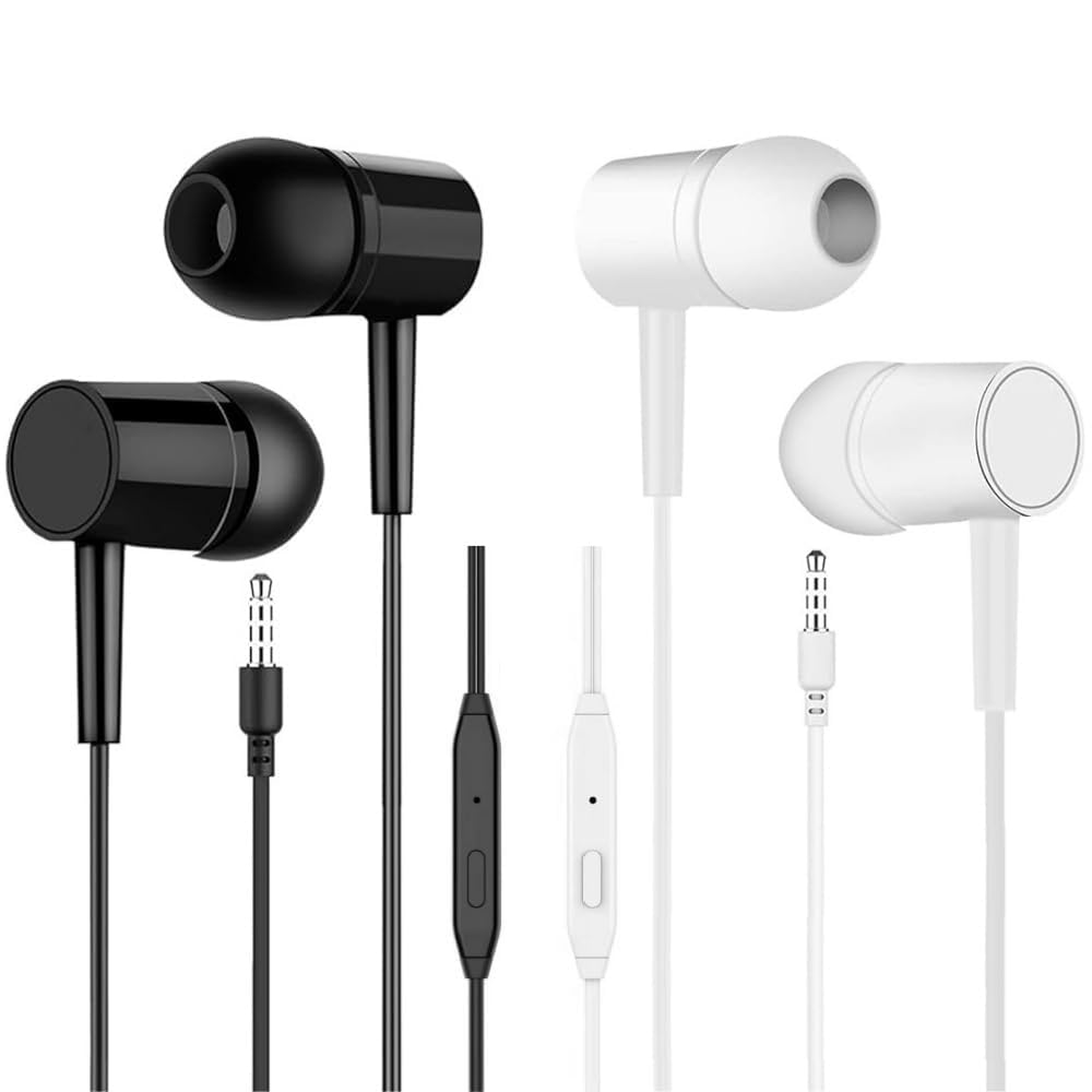 2 Pack, Wired Earbuds Headphones with Microphone, In-Ear Earphone Compatible with Android & Desktop, Headphones with Cord, 3.5mm Wired Earbuds with Microphone for Gaming & Music (Black & White) image 1