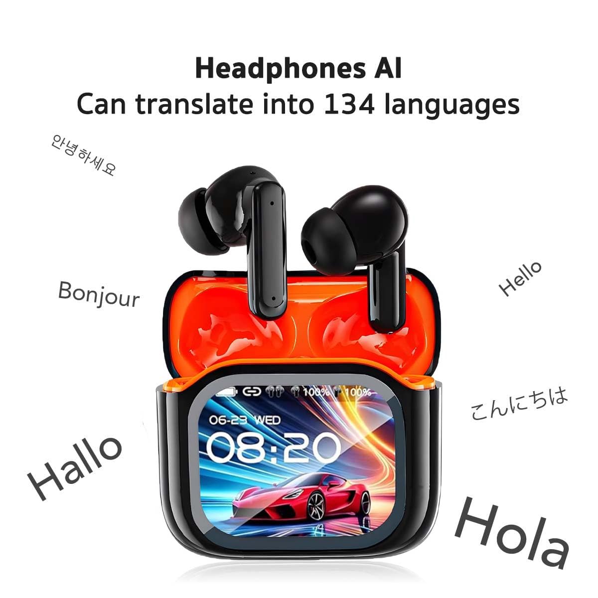 AI 2025 New 6.0 Pro NE20 Translation Earbuds,NE20 Translation Earbud Real Time,LCD Touch Screen,Intelligent Noise Reduction,Spanish &amp; English Live Translation,Suitable for Travelling, Business Use thumbnail 2