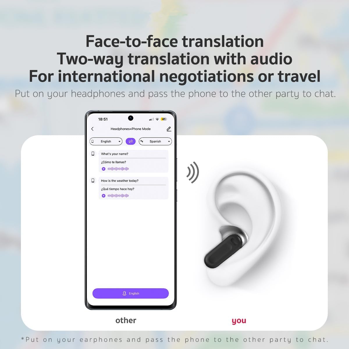 AI 2025 New 6.0 Pro NE20 Translation Earbuds,NE20 Translation Earbud Real Time,LCD Touch Screen,Intelligent Noise Reduction,Spanish &amp; English Live Translation,Suitable for Travelling, Business Use thumbnail 5