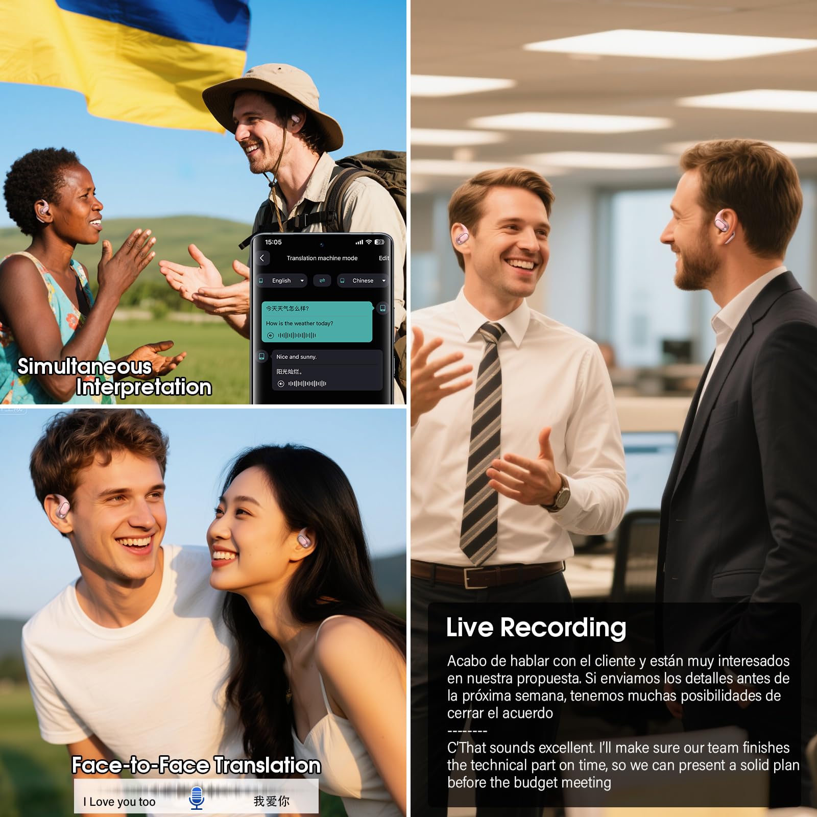 AI Translation Earbuds Real Time with Audio and Video Calls, 164 Language/7 Translation Modes Translator Earbuds Bluetooth 5.4 with APP, 50H Translate Ear Buds Device for Business/Learning/Travel thumbnail 5