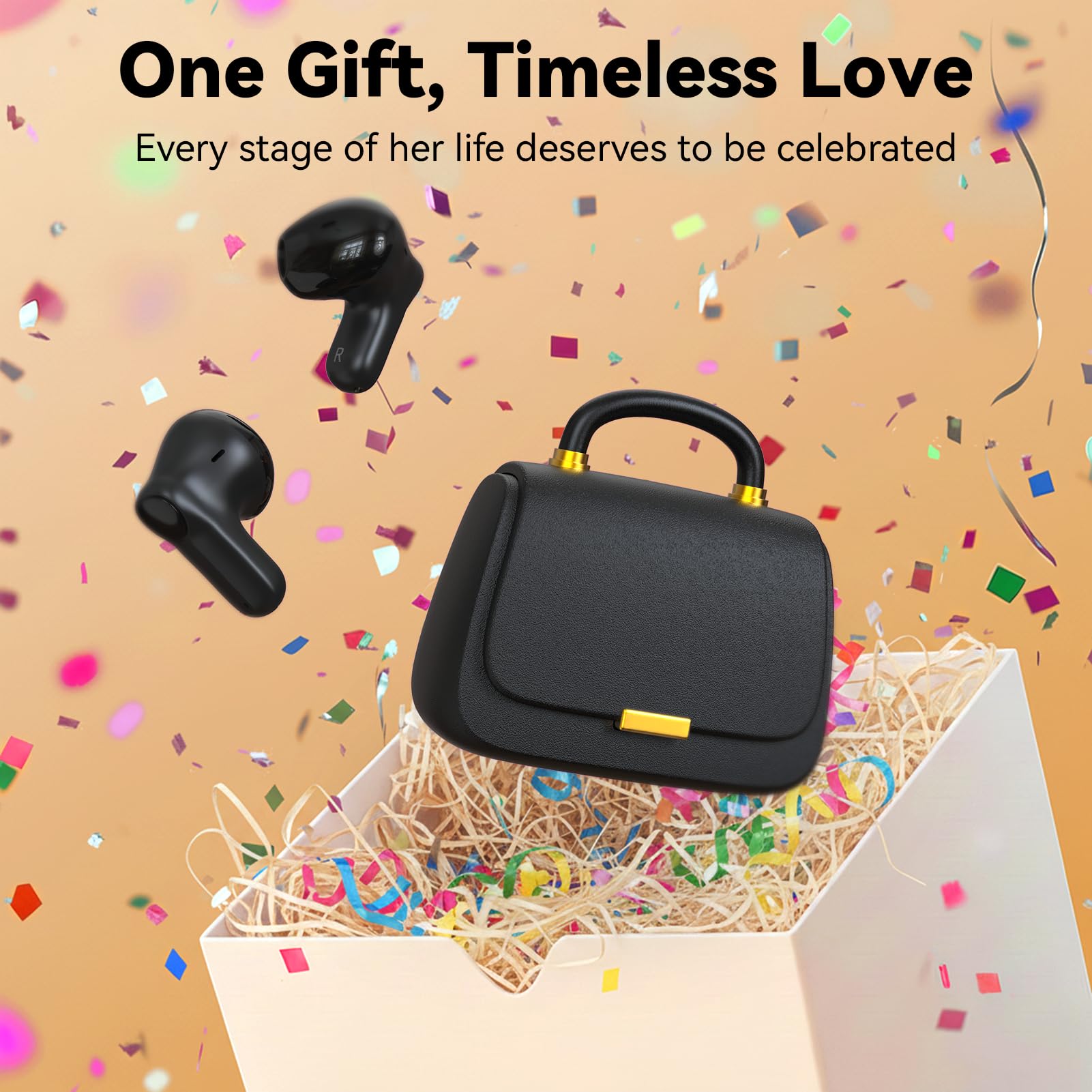 ANCwear Ear Buds,Bluetooth 5.3 in-Ear Headphones,13mm Drivers Deliver Premium Sound Earphones,22H Playtime True Wireless Earbuds with Unique Mini Handbag Charging Case (Diamond &amp; Pearl, Black) thumbnail 3