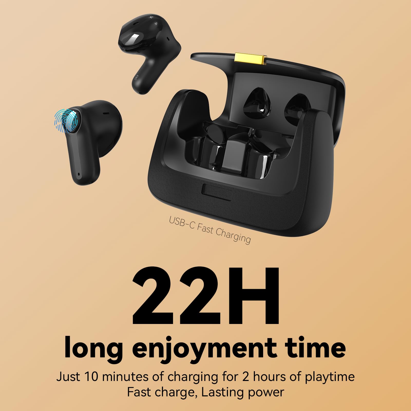 ANCwear Ear Buds,Bluetooth 5.3 in-Ear Headphones,13mm Drivers Deliver Premium Sound Earphones,22H Playtime True Wireless Earbuds with Unique Mini Handbag Charging Case (Diamond &amp; Pearl, Black) thumbnail 4
