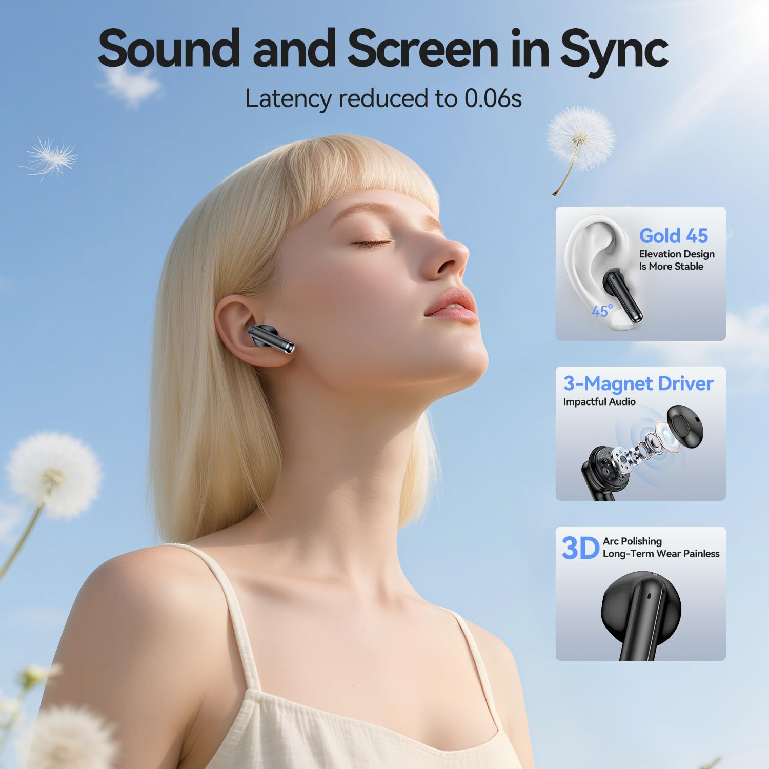 BHNYBWUL Wireless Earbuds, 2025 Bluetooth 5.3 Headphones HiFi Stereo 50H Playback Ear Buds with Led Digital Display, ENC Noise Cancelling Earbuds for Laptop Computer, iOS, Android, Black thumbnail 3
