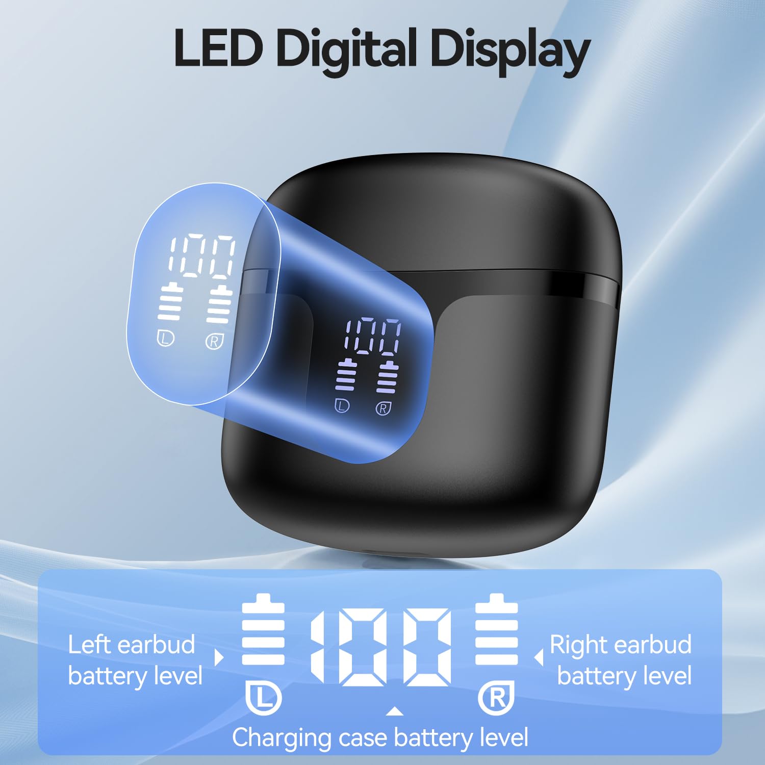 BHNYBWUL Wireless Earbuds, 2025 Bluetooth 5.3 Headphones HiFi Stereo 50H Playback Ear Buds with Led Digital Display, ENC Noise Cancelling Earbuds for Laptop Computer, iOS, Android, Black thumbnail 5