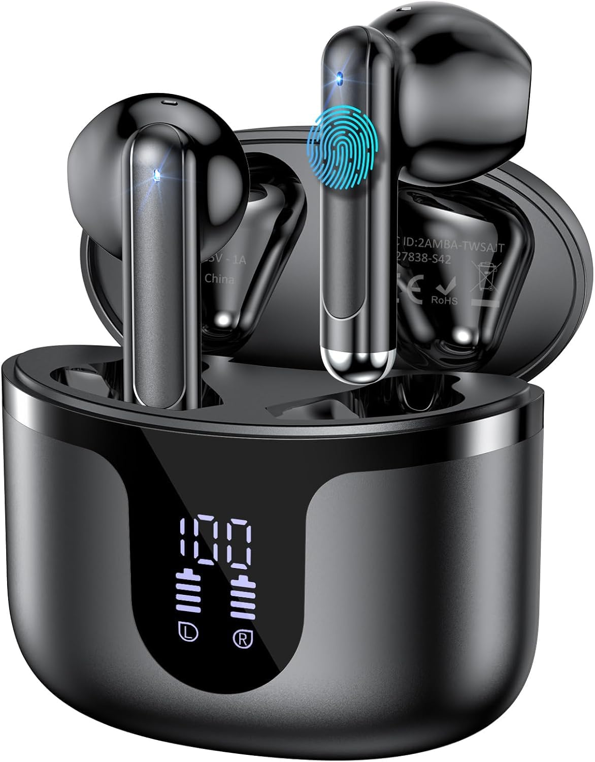 BHNYBWUL Wireless Earbuds, 2025 Bluetooth 5.3 Headphones HiFi Stereo 50H Playback Ear Buds with Led Digital Display, ENC Noise Cancelling Earbuds for Laptop Computer, iOS, Android, Black image 1