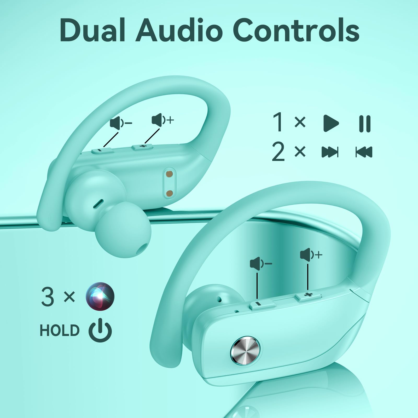 bmani Ear Buds Wireless Earbuds Bluetooth Headphones with 80H Playtime LED Display Case, Over-Ear Hook with Mic, Stereo Sound, Easy Button Controls, Sports Earphones for Running Workout Gym Black thumbnail 4