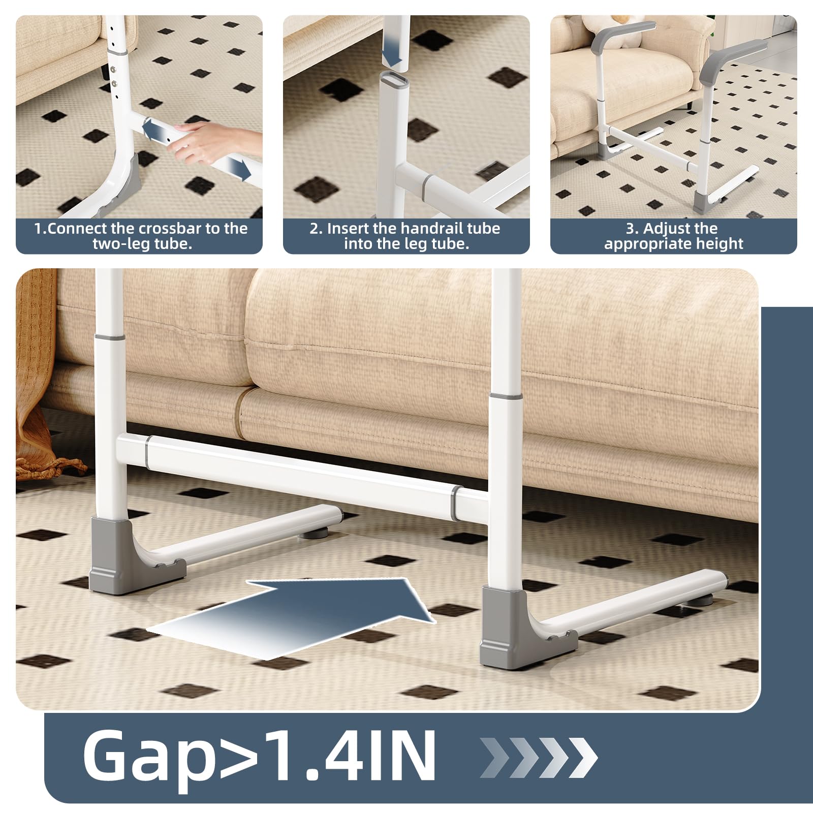 Couch Stand Assist Aid for Elderly, Height and Width Adjustable Chair Sofa Lift Assis Devices for Seniors Sit to Stand Mobility Daily Living Aid Rail Assistance Handle, 450 lbs Capacity (White) thumbnail 2