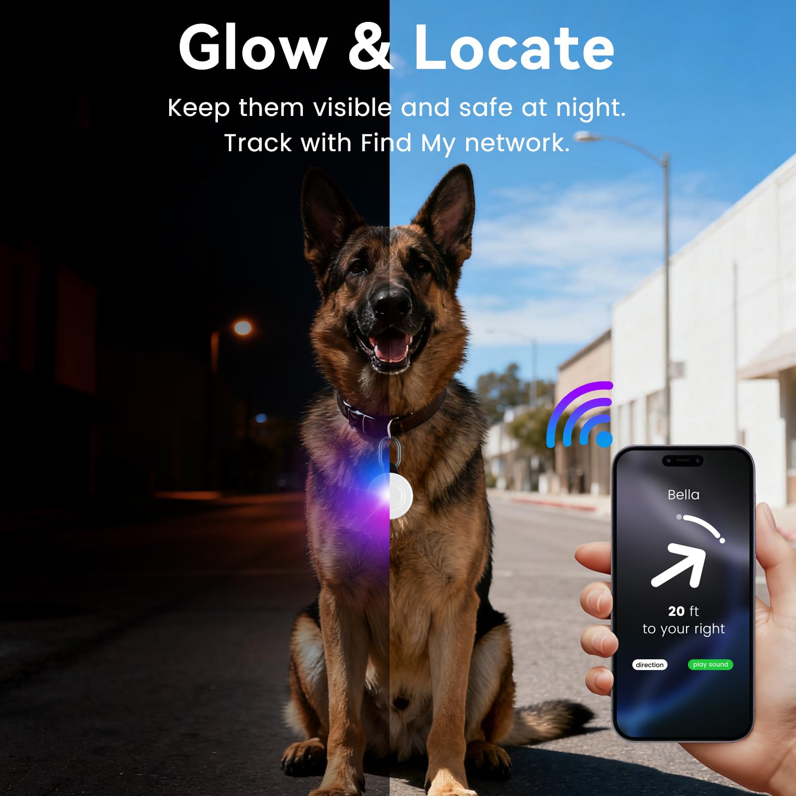 Dog Light with GPS Tracker, Anti-Lost Waterproof Dog Collar Light for Night Walking, Camping, 6 Modes IP68 Rechargeable LED Pet Tracking Lights, Work with Apple Find My, No Monthly Fee(iOS only) thumbnail 2