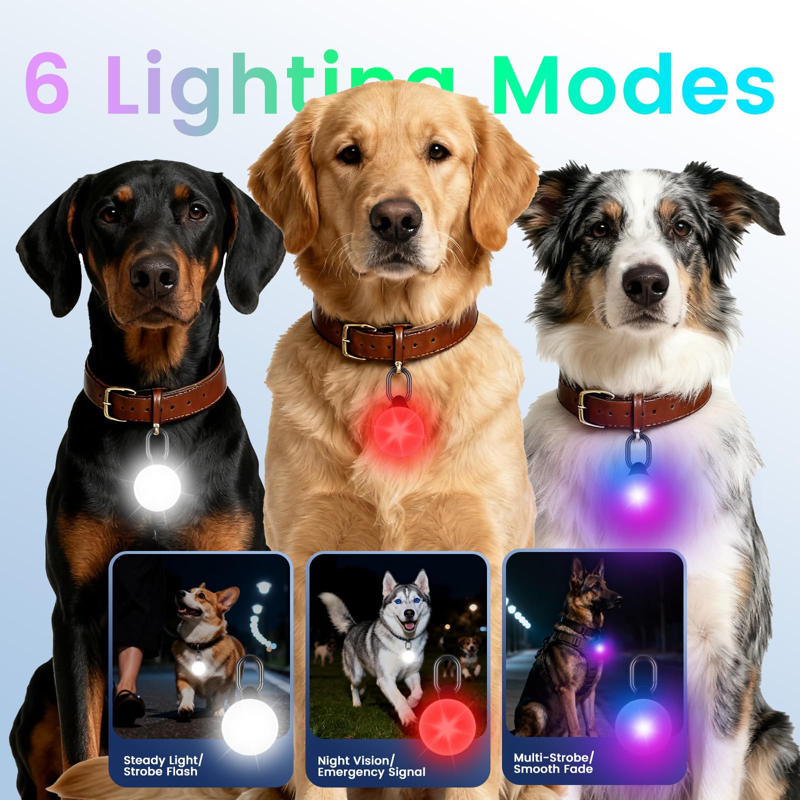 Dog Light with GPS Tracker, Anti-Lost Waterproof Dog Collar Light for Night Walking, Camping, 6 Modes IP68 Rechargeable LED Pet Tracking Lights, Work with Apple Find My, No Monthly Fee(iOS only) thumbnail 4