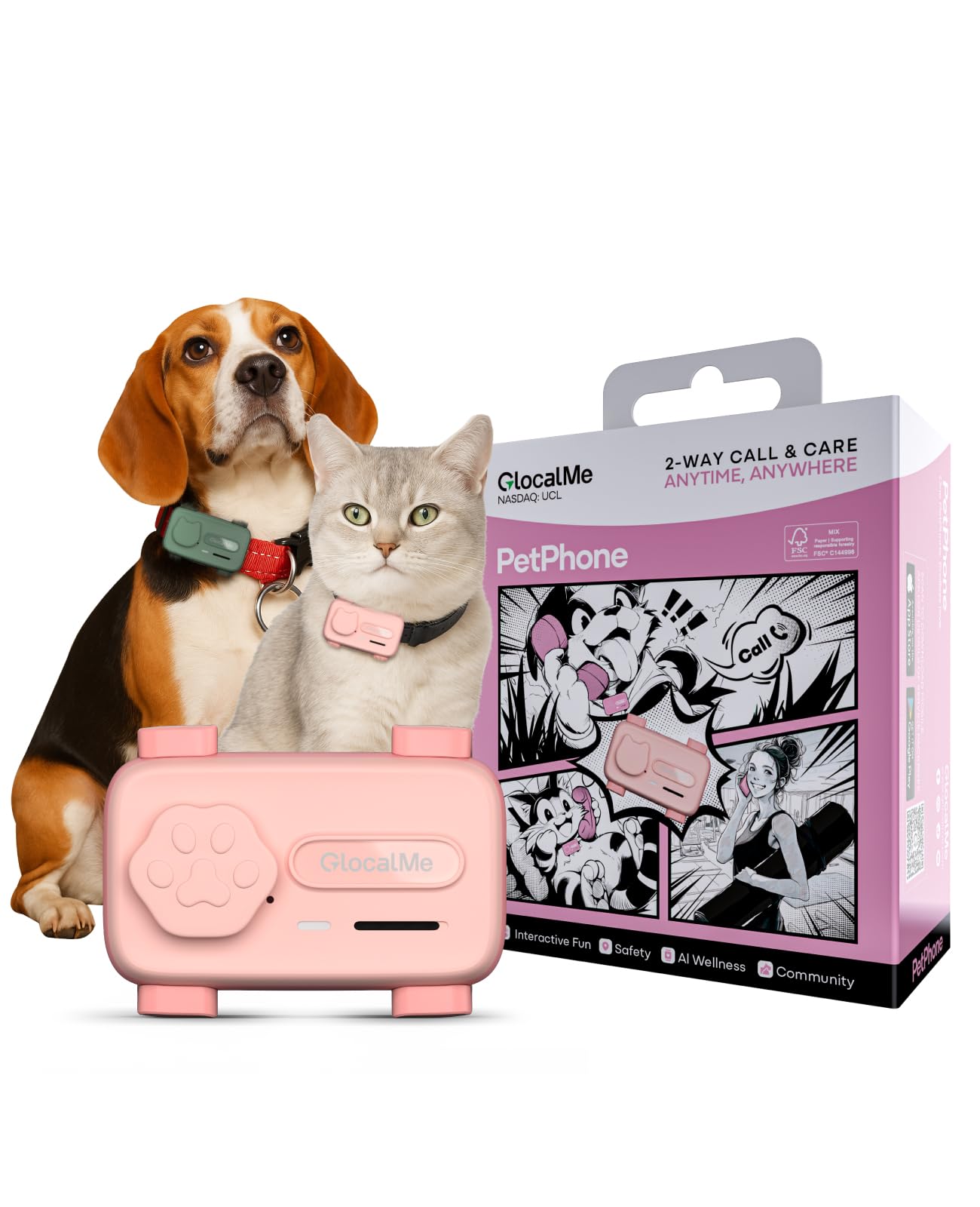 GlocalMe PetPhone Pet Tracker with 1 Year Service, Support Play Music and Two-Way Call, Pet Community and AI Health Alerts, Real Time Tracking and Virtual Fence, Global GPS Tracker for Dog and Cat thumbnail 2