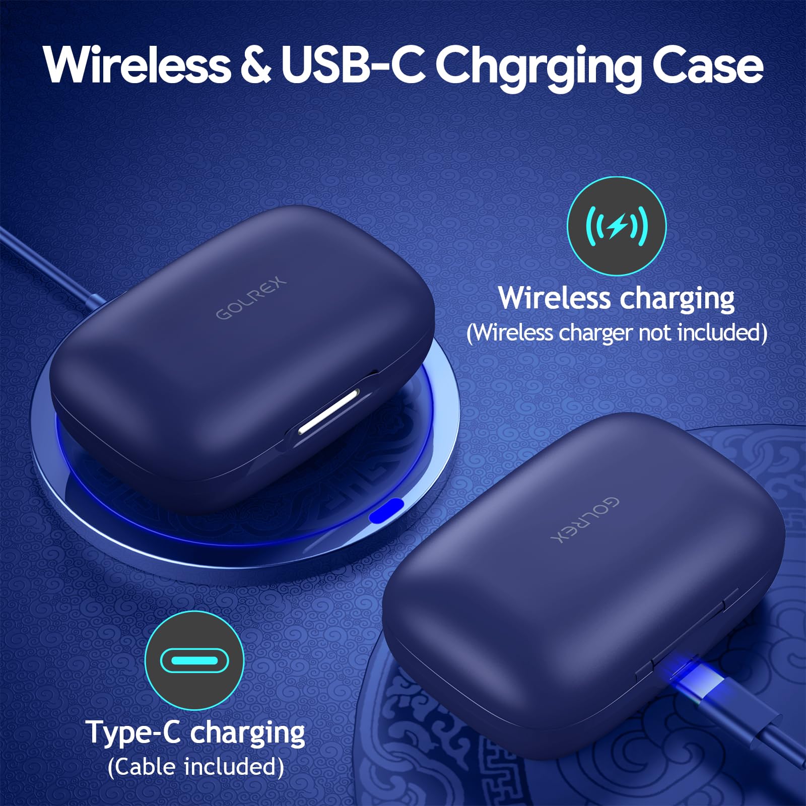 GOLREX Active Noise Cancelling Ear Buds Wireless Earbuds Bluetooth Headphones with 80H Playtime LED Display Charging Case, Over Ear Earphones with Hooks for Sports Running Gym Workout Black thumbnail 5