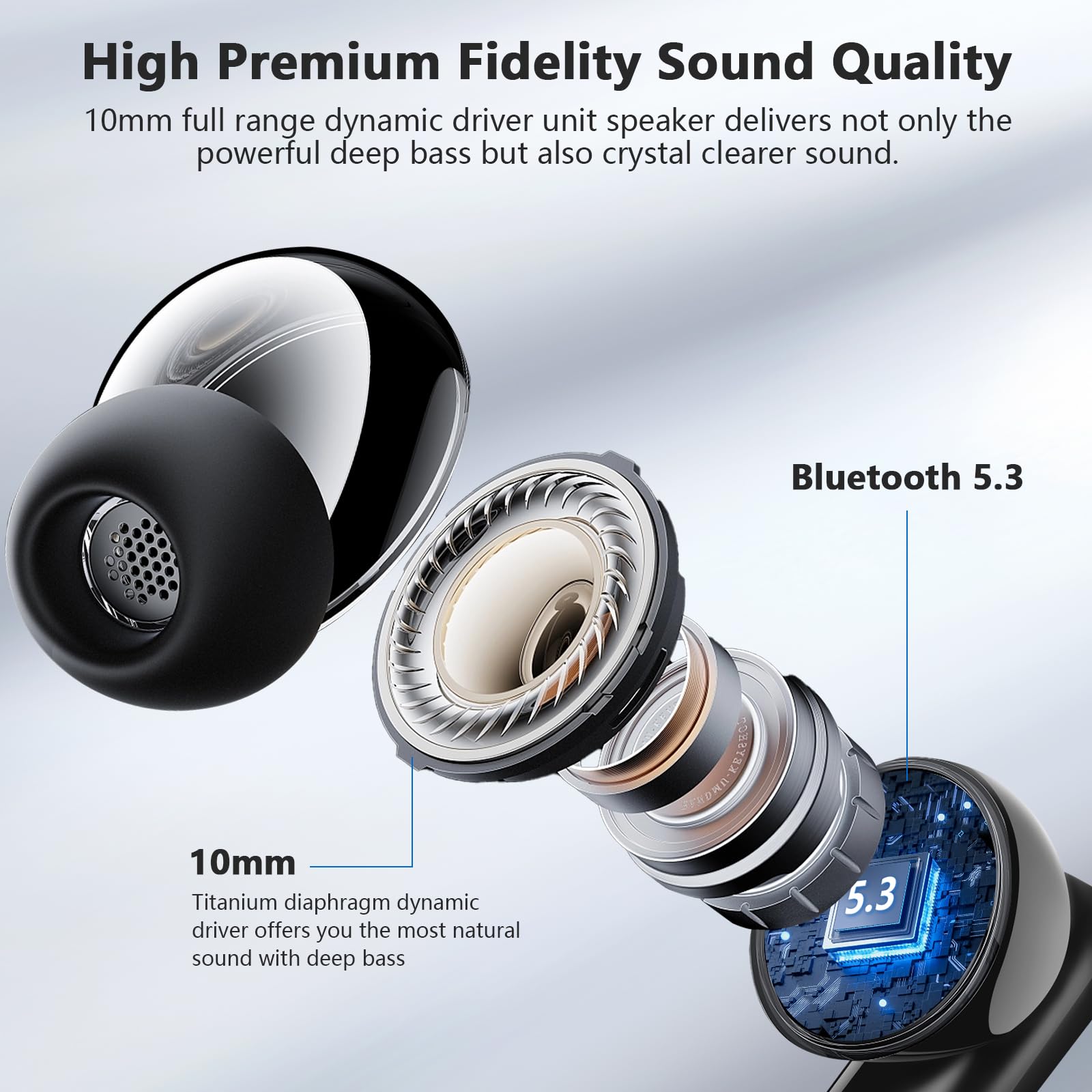 Intelligent Touch Color Screen Headphones, 50H Wireless Bluetooth 5.3 in Ear Bass Stereo Earbuds,ANC/ENC Noise Cancelling Earphones Microphone LED Display Charging case, Sports Fitness Black thumbnail 3