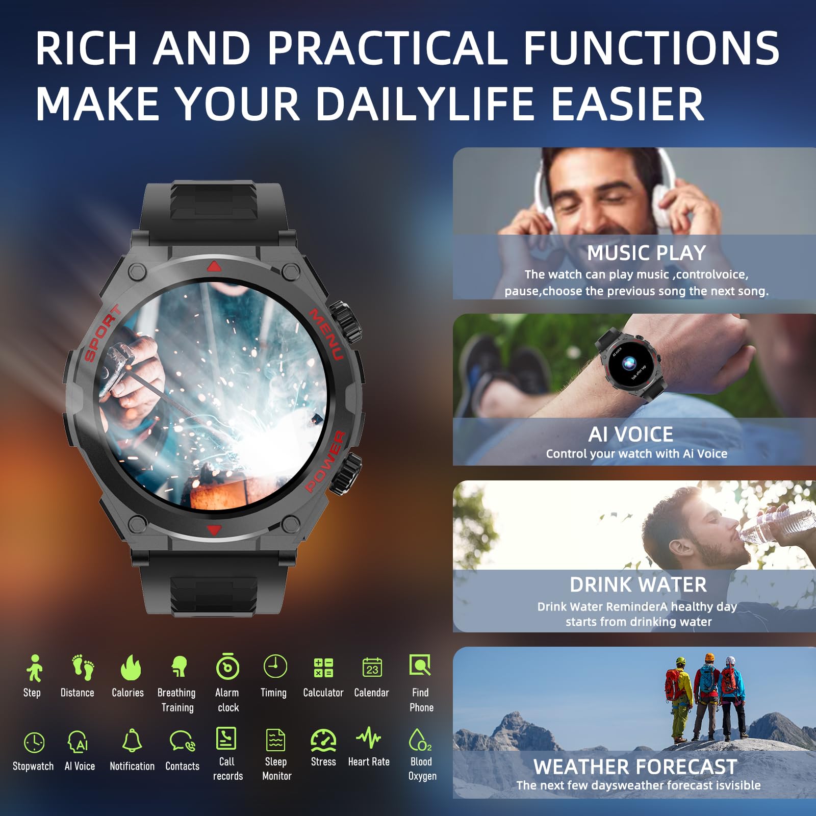 Jdcrsj Military Smart Watch thumbnail 3