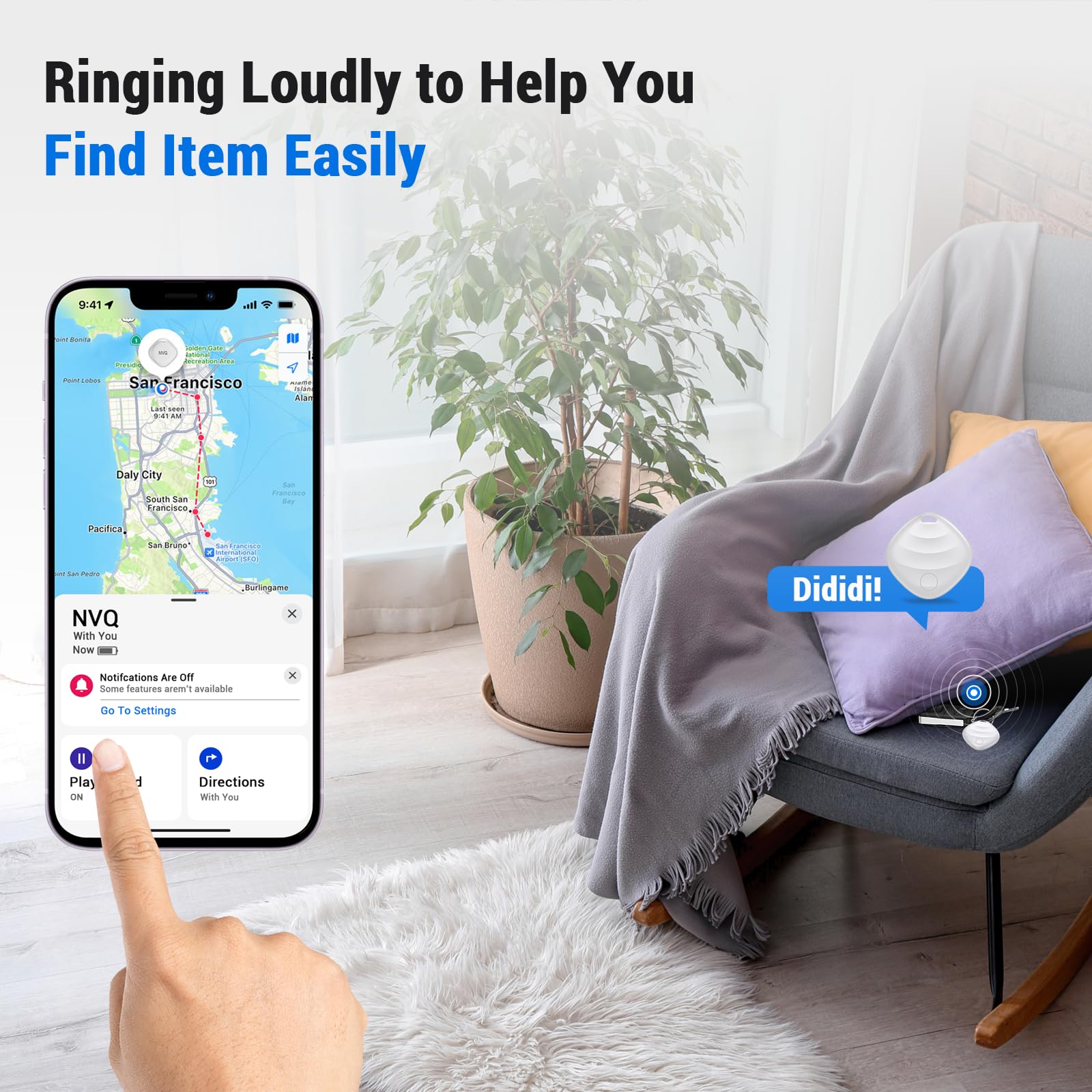 Key Finder, Bluetooth Tracker Locator Pairs with Apple Find My (iOS only), Item Finder for Keys,Wallet,Pets,Bag,Backpack and Suitcase, 400ft Range Smart Tracker Tags, Compatible with iOS, Black 1Pack thumbnail 5