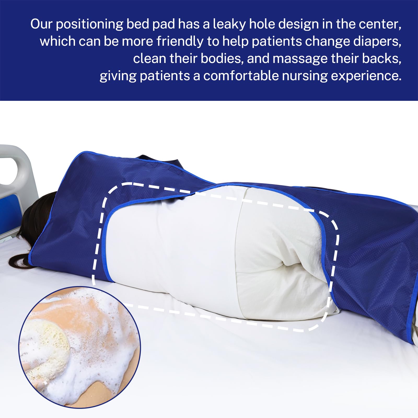 KUAZIDAR U-Shaped Positioning Sheet - Transfer Sheet for Turning and Repositioning, Multipurpose Bed Pad with Reinforced Handles, Turning Device for Elderly, Bed Patients (Blue Size-L) thumbnail 2