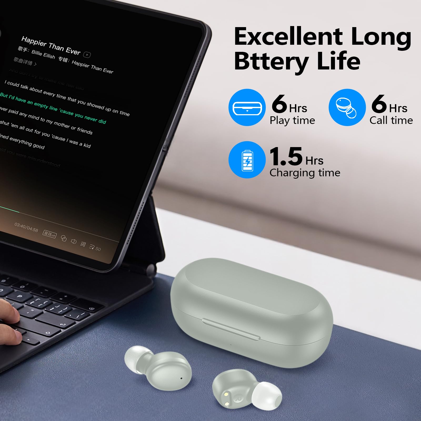 kurdene Wireless Earbuds Bluetooth 5.3 in Ear Buds Light Weight Headphones,Deep Bass Sound,Built in Mics Headset,Clear Calls Earphones for Sports Workout thumbnail 4