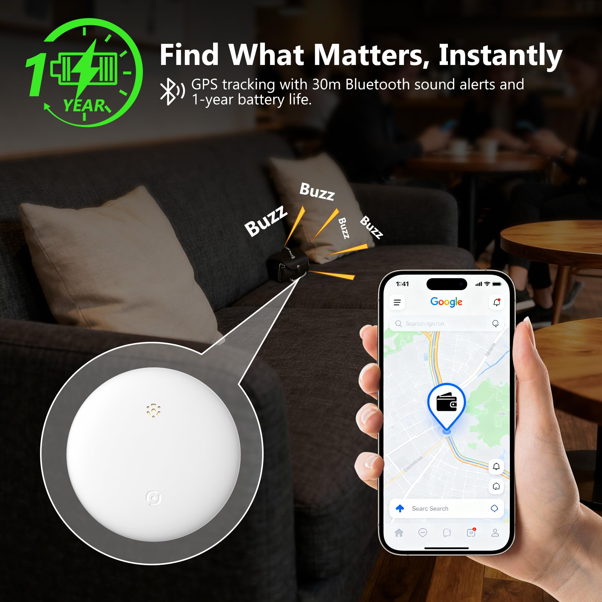 Mini GPS Tracker for Vehicles, Kids, Pets – Portable GPS Tracker for Car with 1-Year Battery Life, No Monthly Fee, Compatible with Android thumbnail 3
