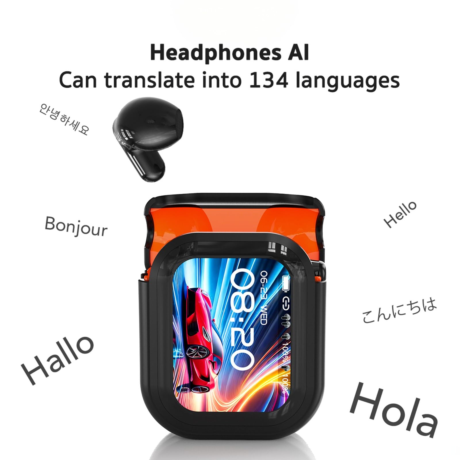 NE20 Translation Earbuds Real Time, AI 135 Language Translator Earbuds, 5 Translation Modes, LCD Touch Screen, HiFi Sound, Translate Ear Buds Wireless Bluetooth 6.0 Headphones for Travel Learning thumbnail 2
