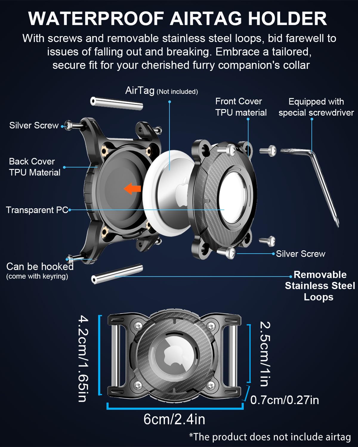 ONEONTA Airtag Dog Collar Holder | Airtag Dog Waterproof - Airtag Holder for Dog Collar with Removable Metal Loop, Sturdy TPU, Lightweight, Compact Size, Fits 1" Width Collar thumbnail 5