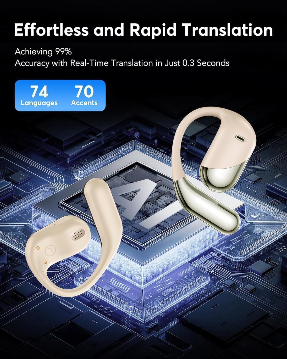 Paekole Translation Earbuds Real Time - AI 144 Language Translator Earbuds, Audifonos Traductores Inglés Español, 3-in-1 Translating Device, Translate Ear Buds for Travel Learning with Charging Cradle thumbnail 2