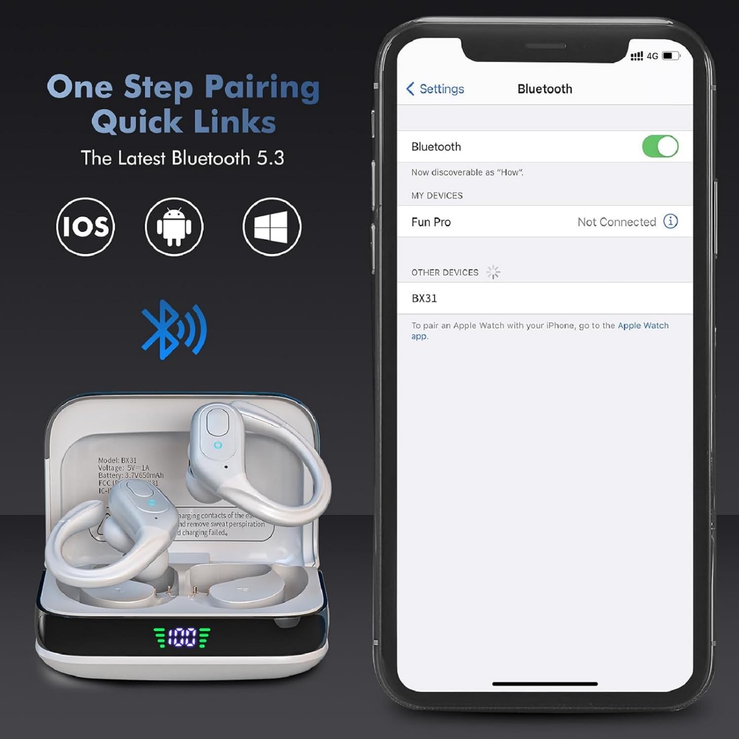 sajawass Wireless Earbuds Bluetooth 5.4 Headphones, Noise Canceling Ear Buds with 75hr Playtime, LED Power Display, IPX7 Waterproof Earphones Over Ear Earphones for Sports/Workouts thumbnail 4