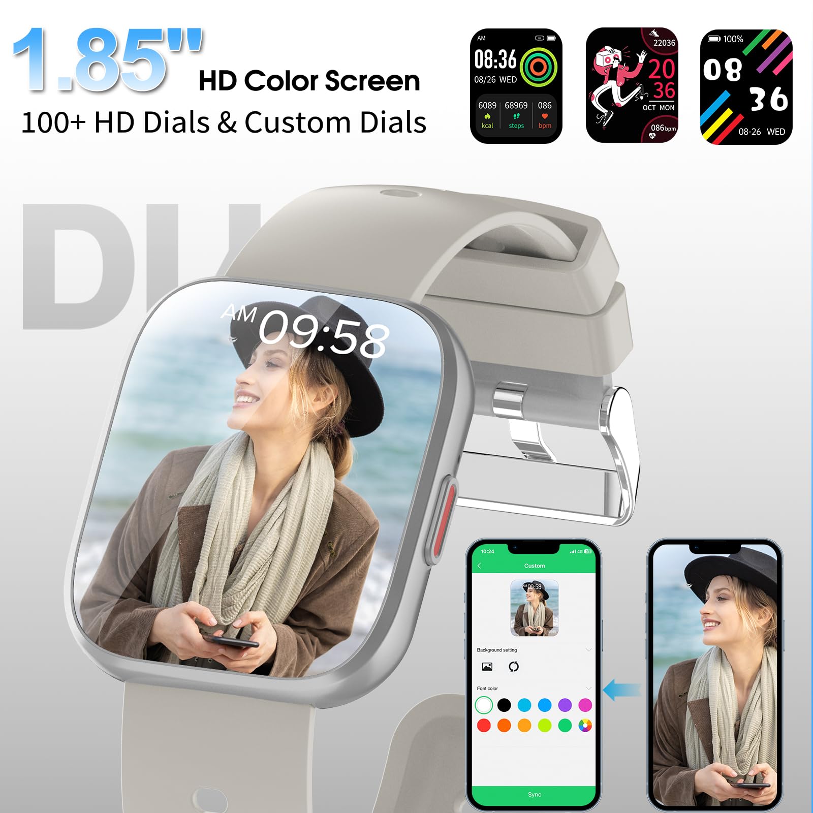 Smart Watch for Men Women Bluetooth Call, 2025 New 1.85" HD Smartwatch, Fitness Watch with 120+ Sport Modes, IP68 Waterproof, Heart Rate/Sleep Monitor, Pedometer, Activity Tracker for Android iOS thumbnail 5