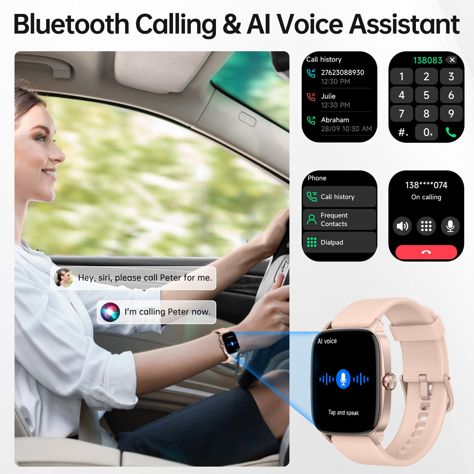 Smart Watches for Women Men with Bluetooth Call &amp; AI Voice, 1.85" HD Fitness Tracker with Heart Rate SpO2 Sleep Monitor, 100+ Sports Modes,Mini Games, IP68 Waterproof Smartwatch for Android iOS Phones thumbnail 2