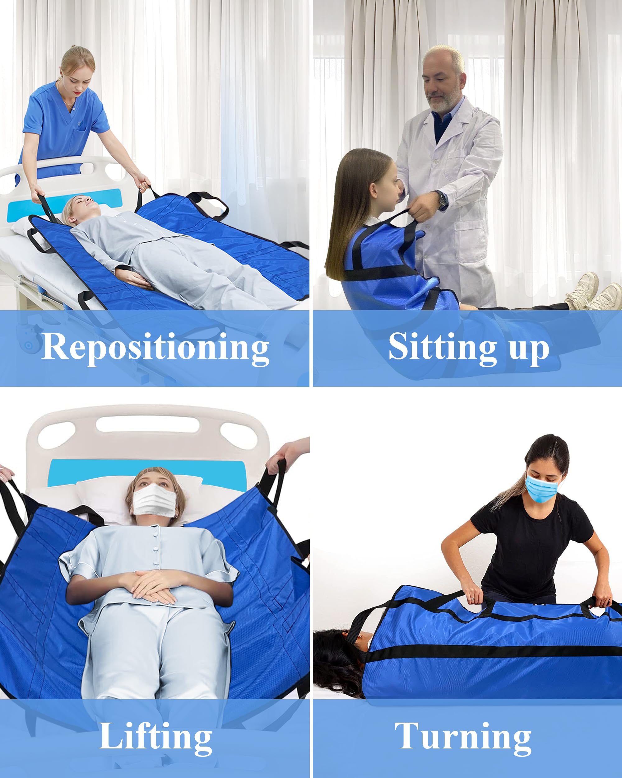 SPRING SEAON Patient Positioning Bed Pad with Handles – Transfer &amp; Slide Sheet for Elderly Care, Waterproof Washable Draw Sheet for Hospital or Home Use, 46.5" x 38.5", 400 LBS Support,Blue thumbnail 3