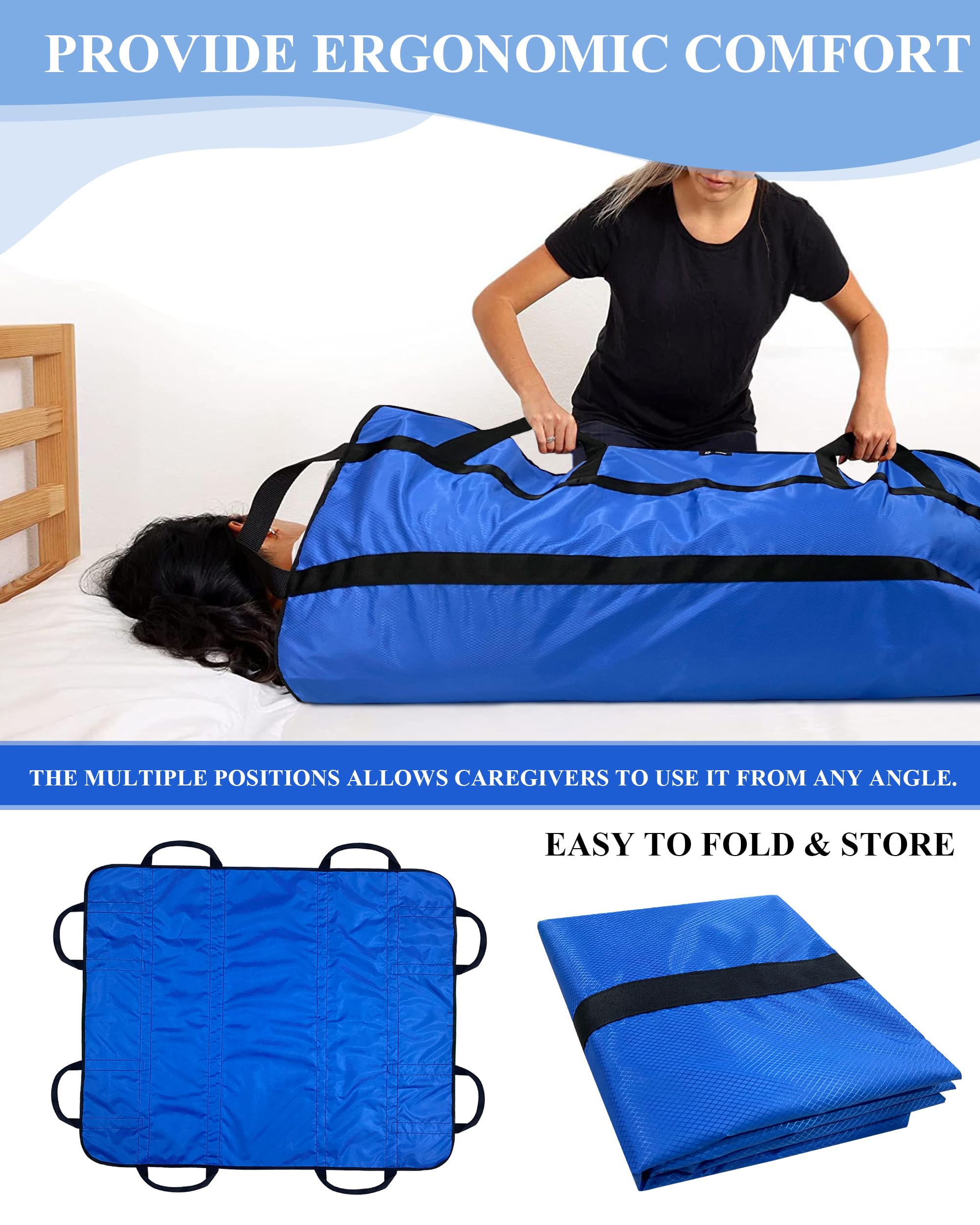 SPRING SEAON Patient Positioning Bed Pad with Handles – Transfer &amp; Slide Sheet for Elderly Care, Waterproof Washable Draw Sheet for Hospital or Home Use, 46.5" x 38.5", 400 LBS Support,Blue thumbnail 5