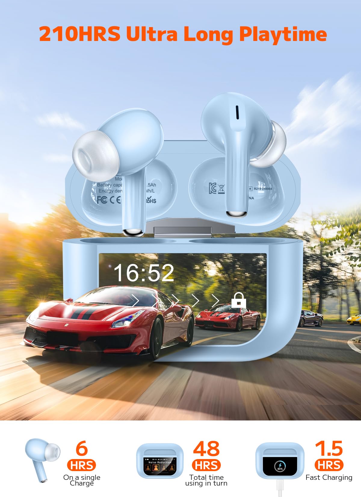 Szwdo Wireless Earbuds, ANC/ENC Noise Cancelling Ear Buds with Smart Touchscreen Case, 48H Playtime for Sports &amp; Working, Bass Stereo Sound, Bluetooth 5.4 Headphones for iPhone/Android thumbnail 2