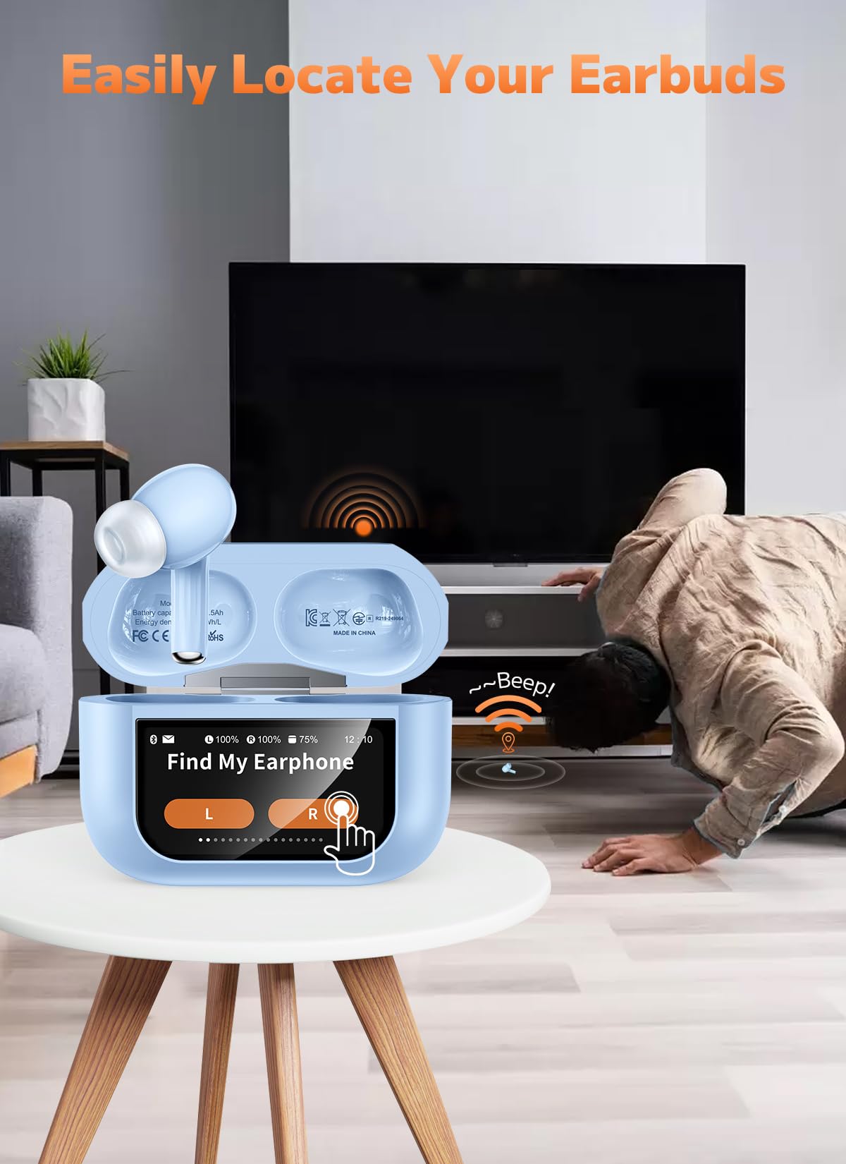 Szwdo Wireless Earbuds, ANC/ENC Noise Cancelling Ear Buds with Smart Touchscreen Case, 48H Playtime for Sports &amp; Working, Bass Stereo Sound, Bluetooth 5.4 Headphones for iPhone/Android thumbnail 3