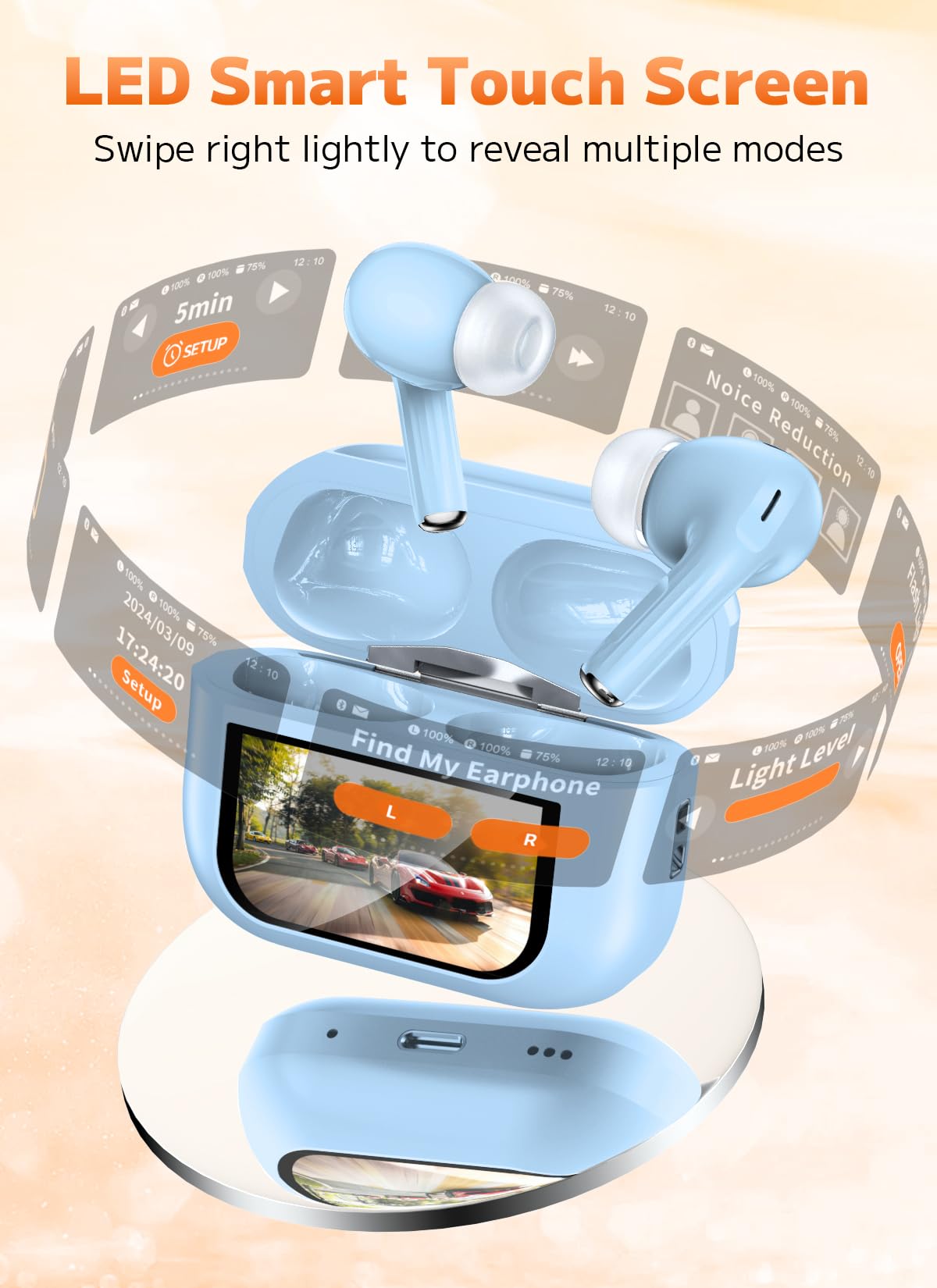 Szwdo Wireless Earbuds, ANC/ENC Noise Cancelling Ear Buds with Smart Touchscreen Case, 48H Playtime for Sports &amp; Working, Bass Stereo Sound, Bluetooth 5.4 Headphones for iPhone/Android thumbnail 4