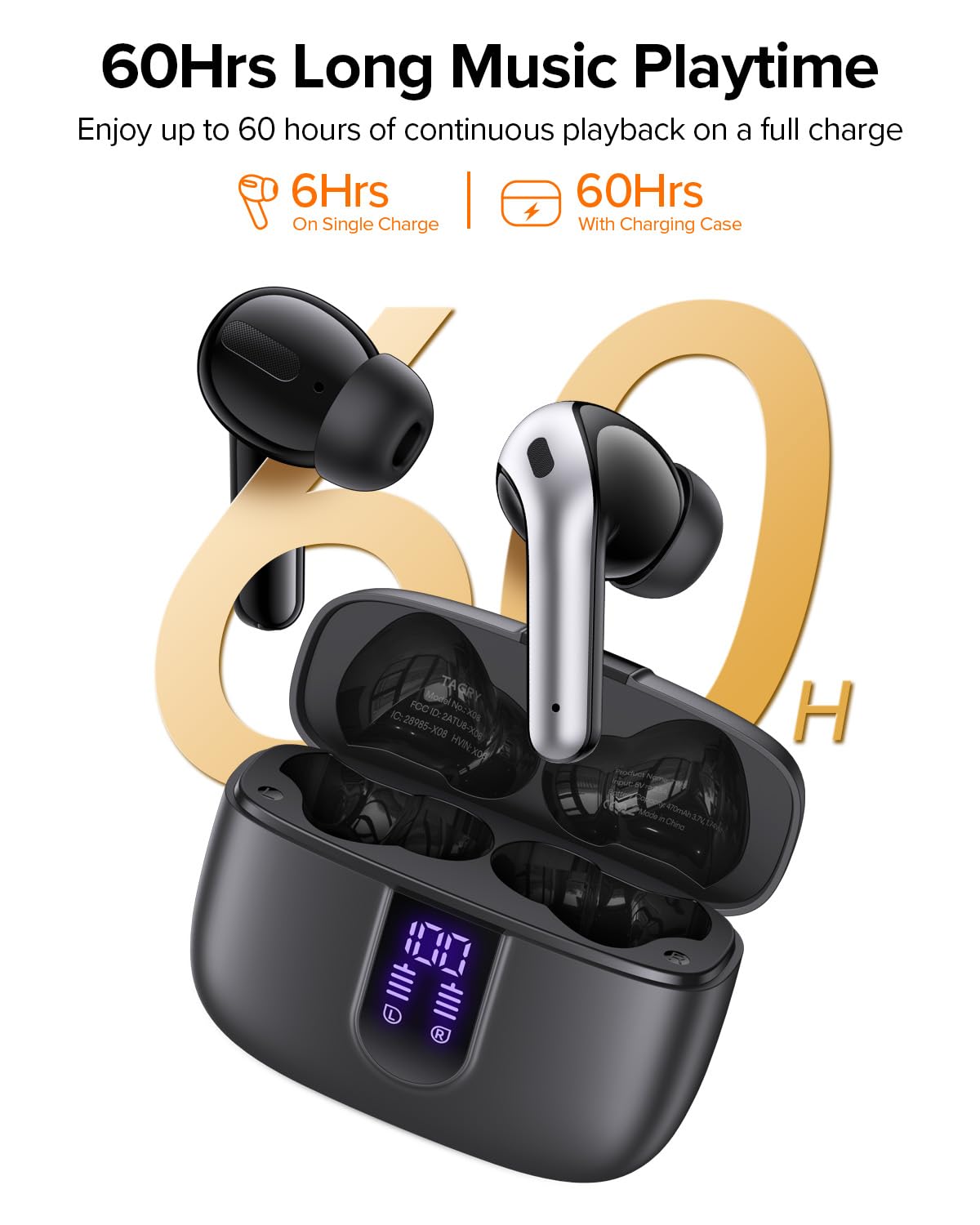 TAGRY Bluetooth Headphones True Wireless Earbuds 60H Playback LED Power Display Earphones with Wireless Charging Case IPX5 Waterproof in-Ear Ear buds with Mic for TV Smart Phone Laptop Computer Sports thumbnail 3