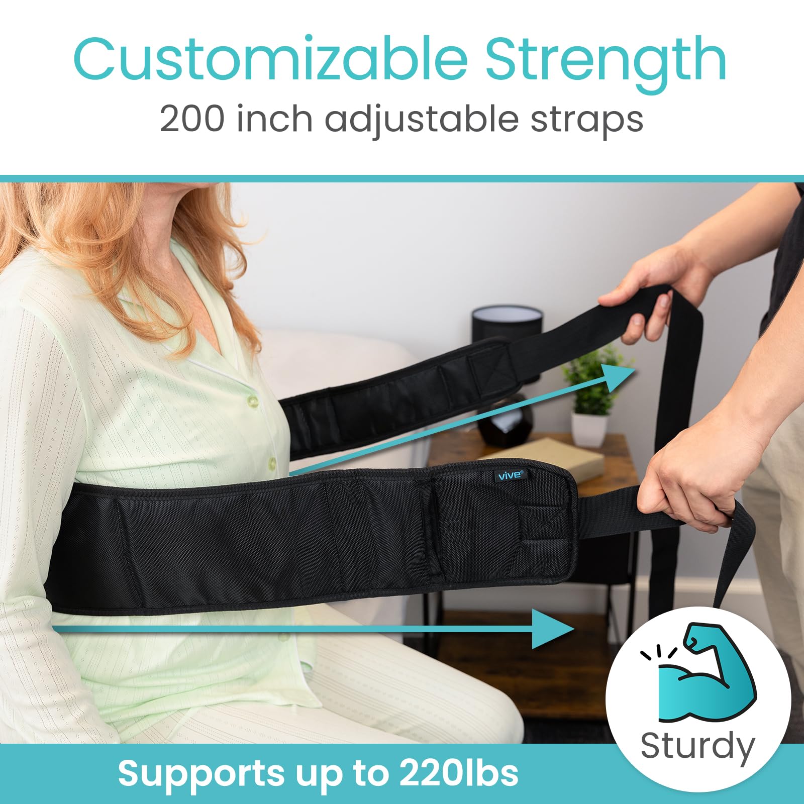 Vive Bed Restraints for Elderly Dementia Patients - Safety Belt for Wheelchair &amp;Bed - Fall Prevention Device for Seniors - Adjustable Strap and Cushioned Waist Belt for Hospital Caregivers thumbnail 5