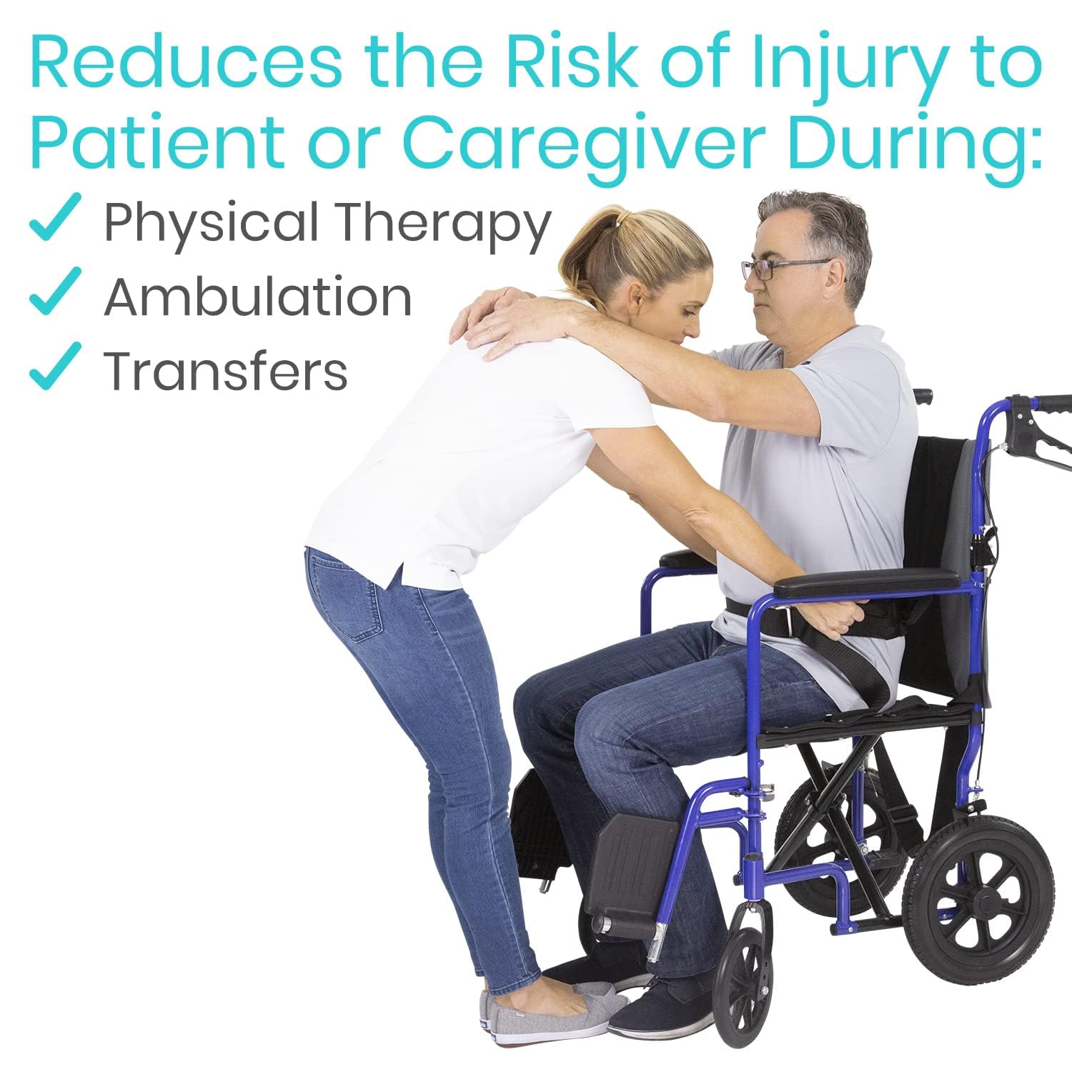 Vive Gait Belt (300lbs) Transfer Belt with Handles - Medical Nursing Safety Patient Assist - Bariatric, Elderly, Handicap, Physical Therapy - PT Gate Strap Quick Release Metal Buckle, Grabbing Teeth thumbnail 5